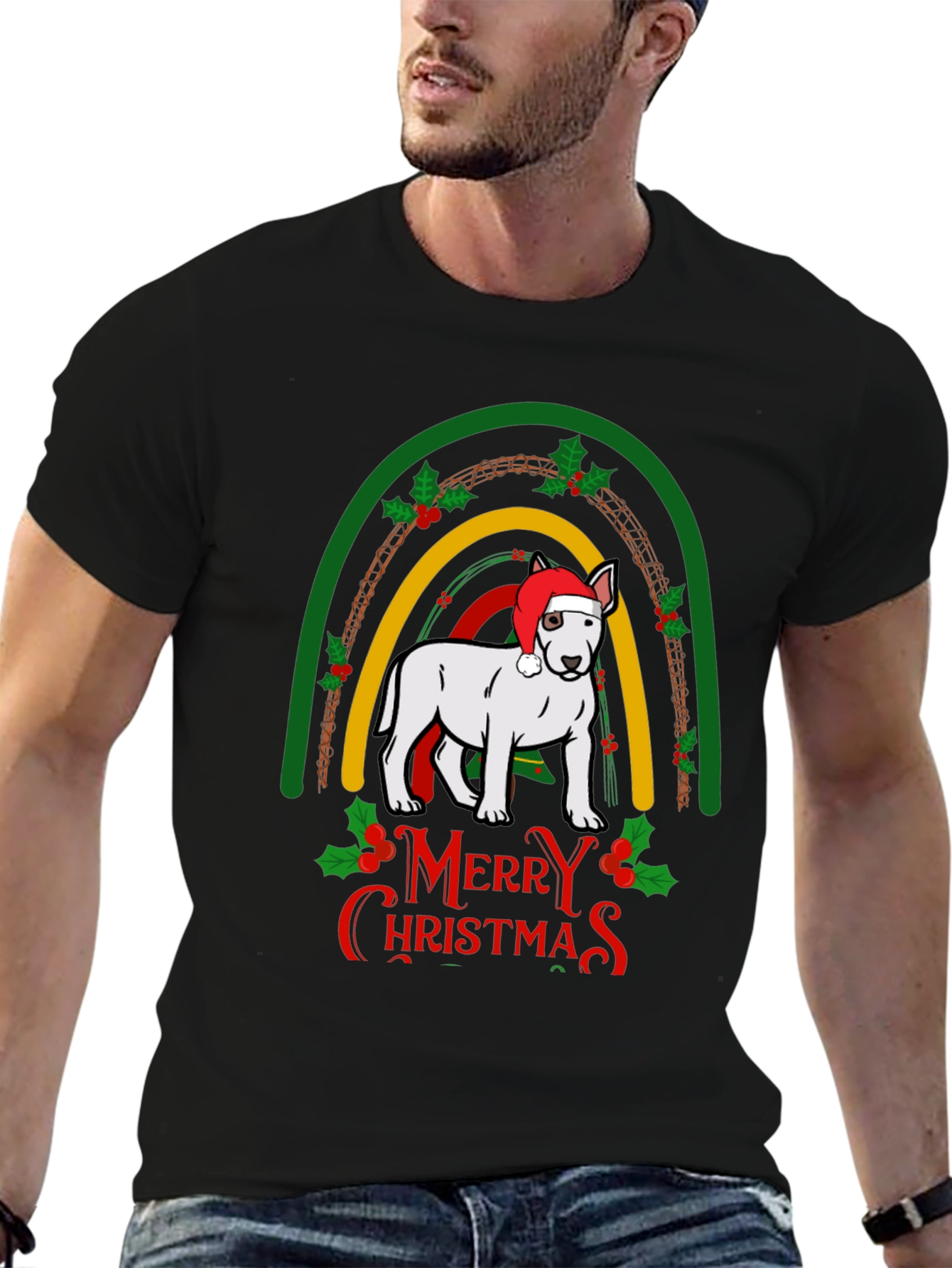 Merry Christmas Dog Rainbow T-Shirt