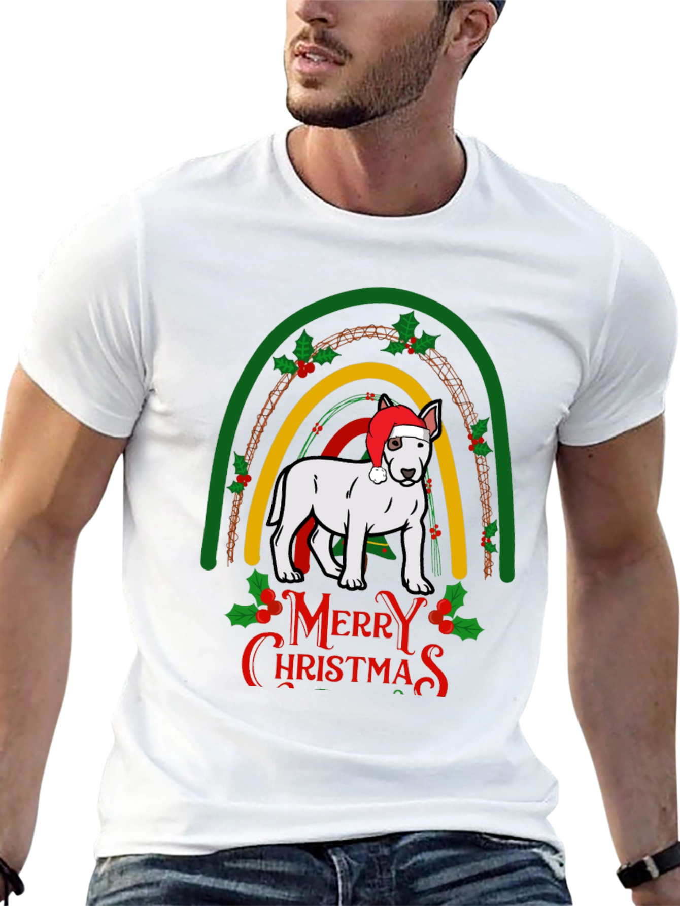 Merry Christmas Dog Rainbow T-Shirt