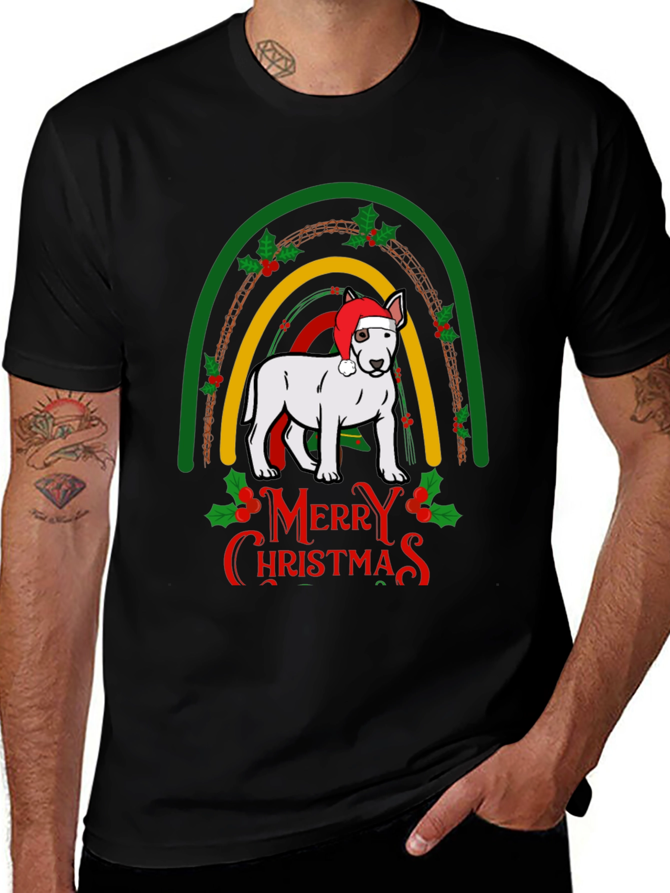 Merry Christmas Dog Rainbow T-Shirt