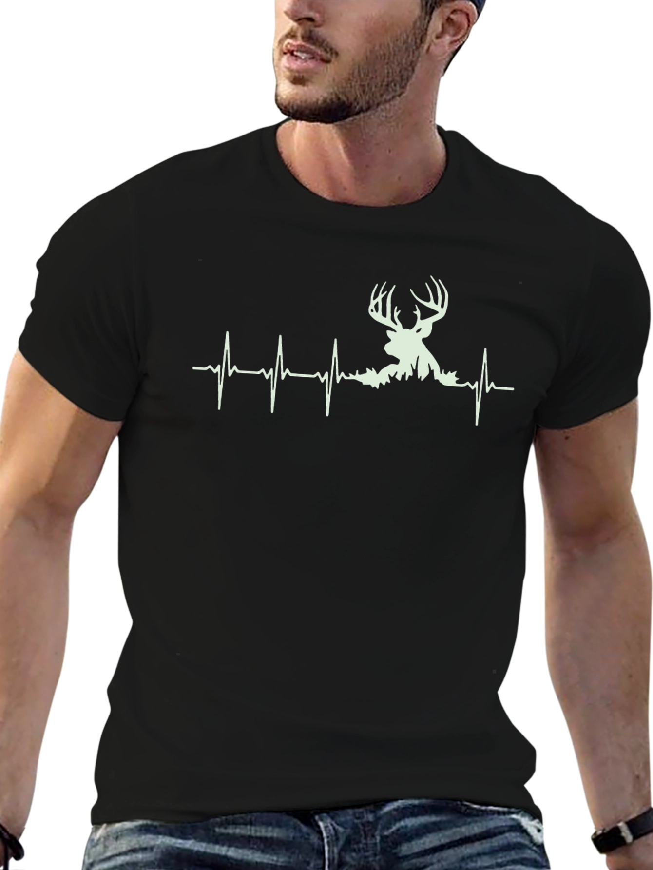 Deer Heartbeat Graphic Tee - Black Cotton Shirt