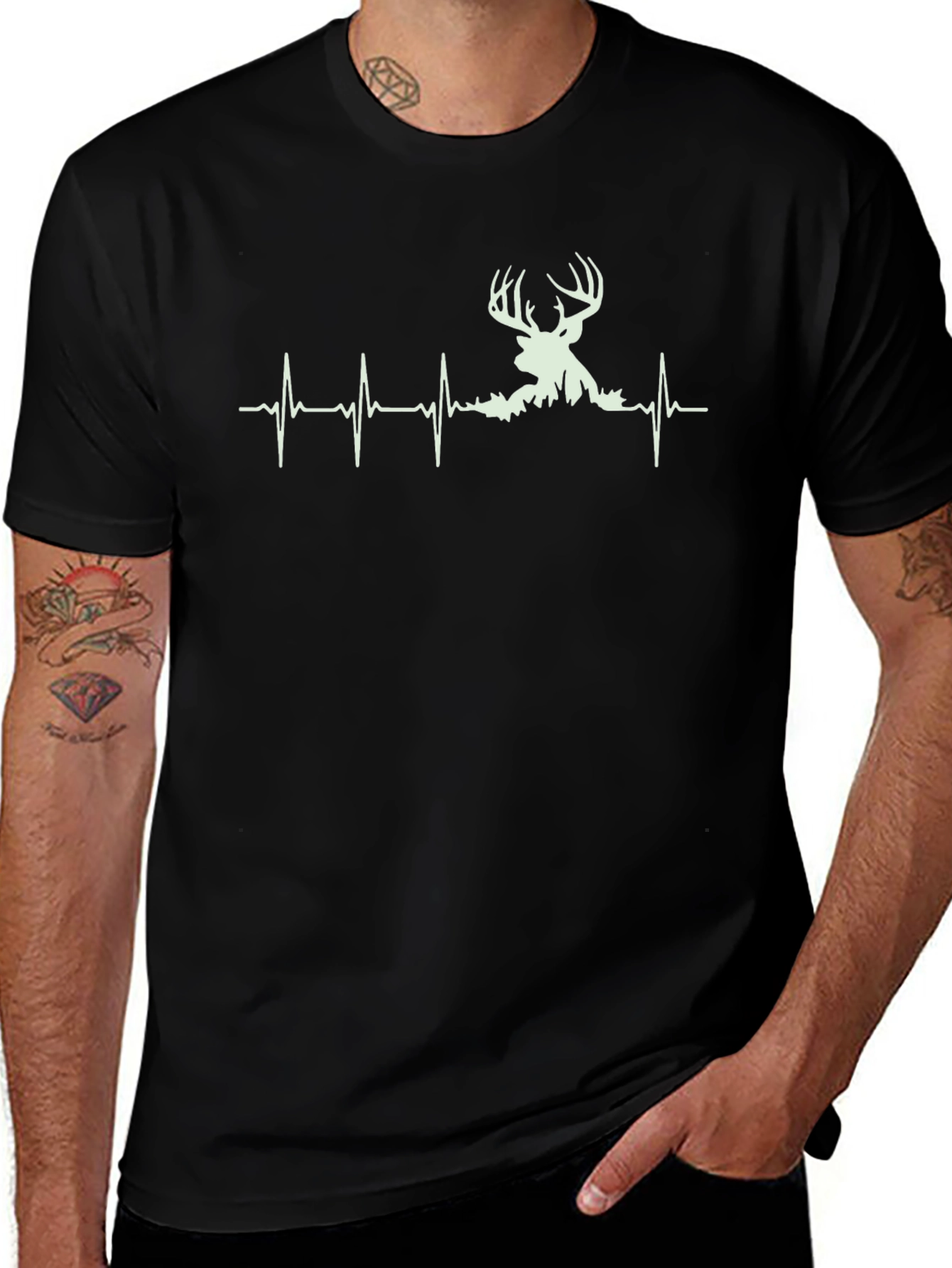 Deer Heartbeat Graphic Tee - Black Cotton Shirt