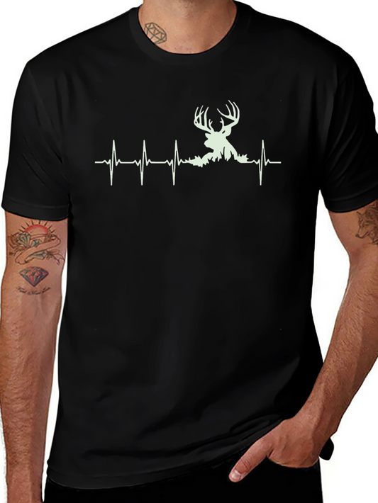 Deer Heartbeat Graphic Tee - Black Cotton Shirt