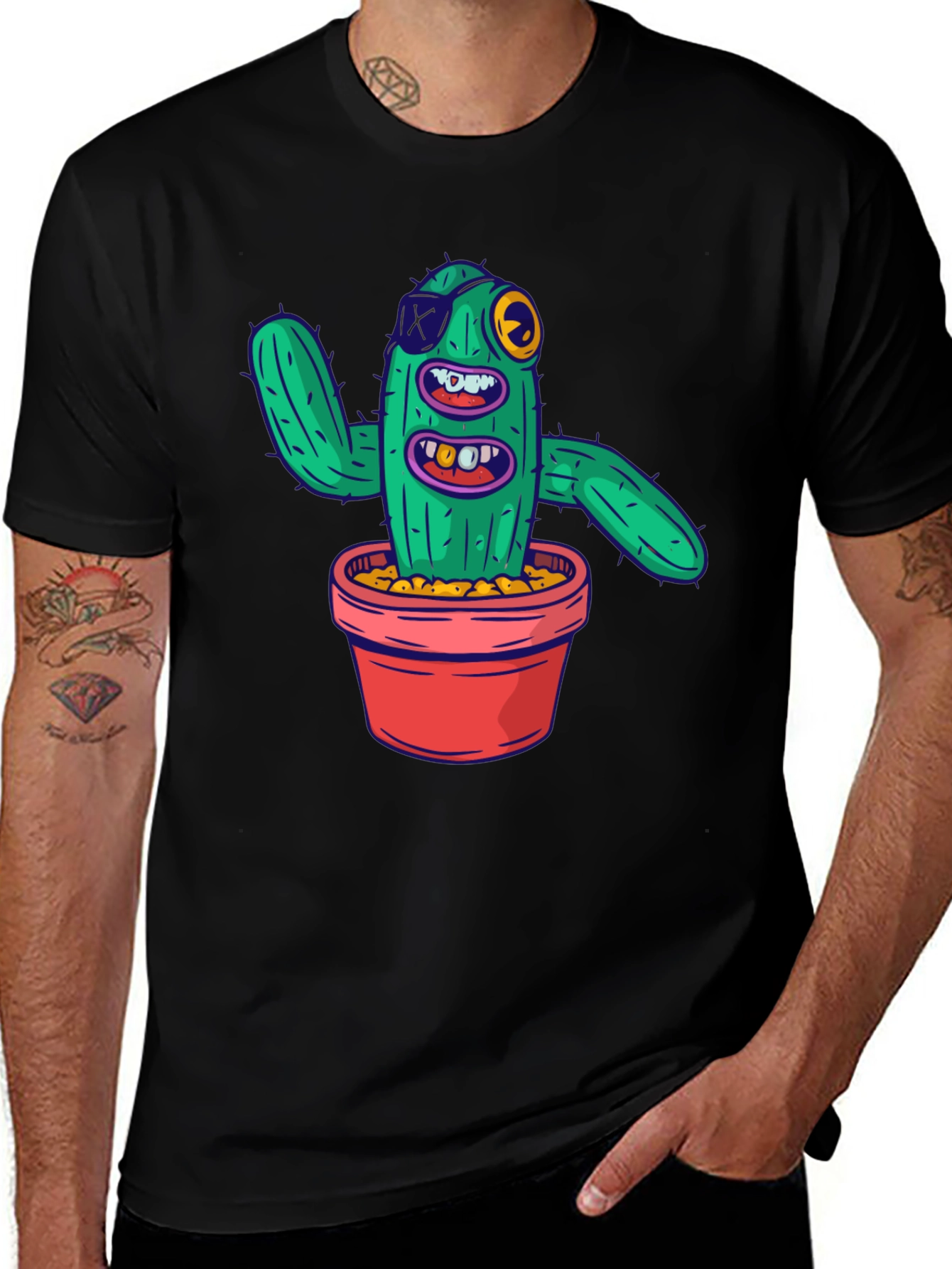 Funny Cactus Graphic T-Shirt - Mens Black Tee