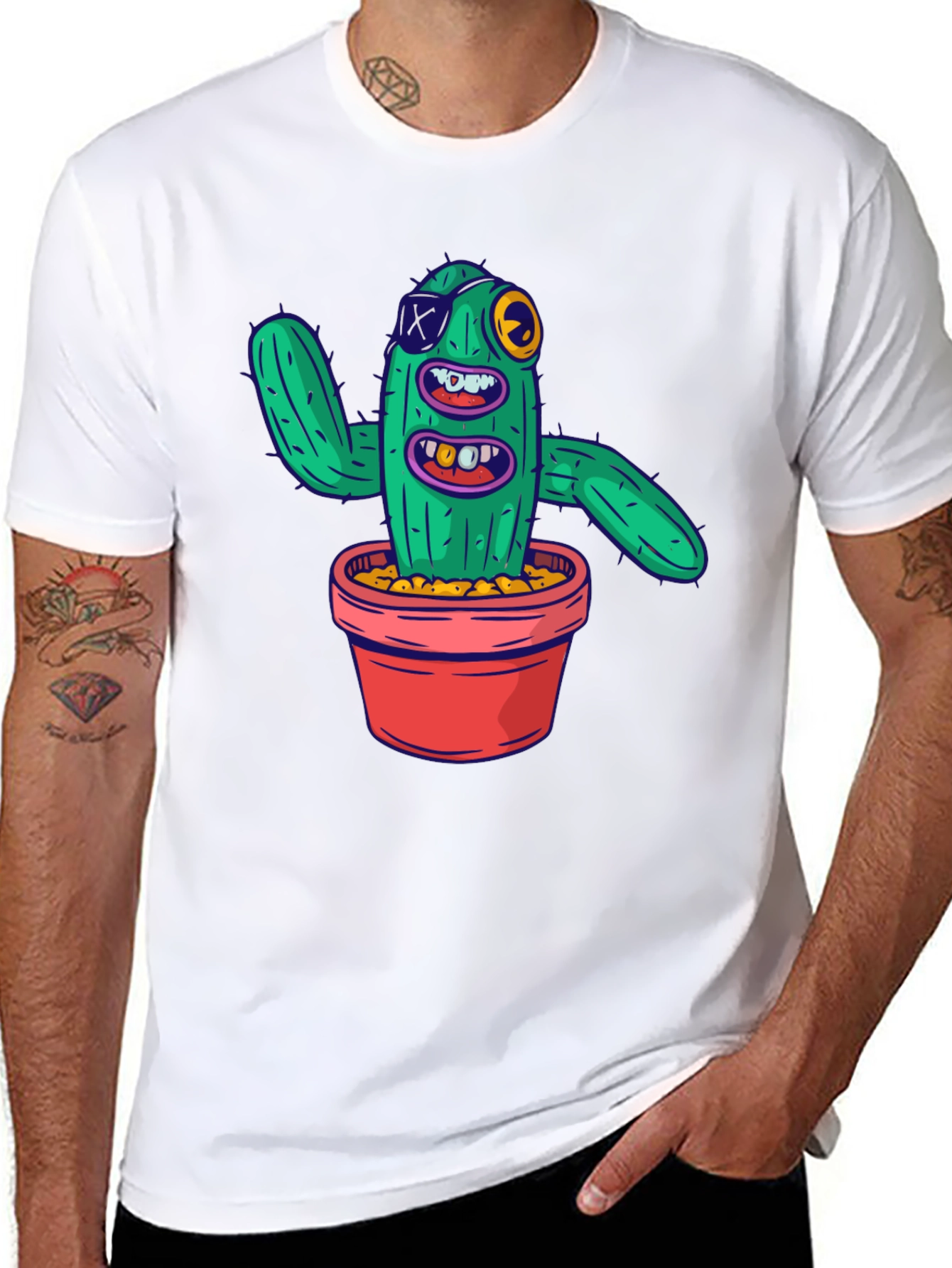 Funny Cactus Graphic T-Shirt - Mens Black Tee