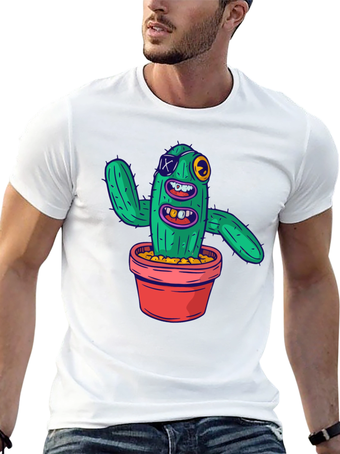 Funny Cactus Graphic T-Shirt - Mens Black Tee