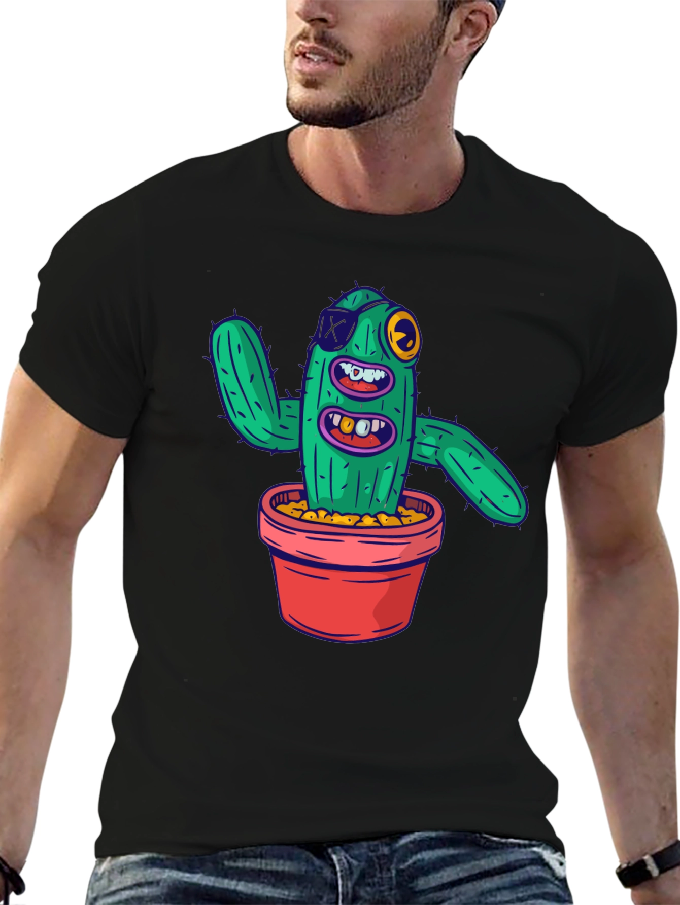 Funny Cactus Graphic T-Shirt - Mens Black Tee