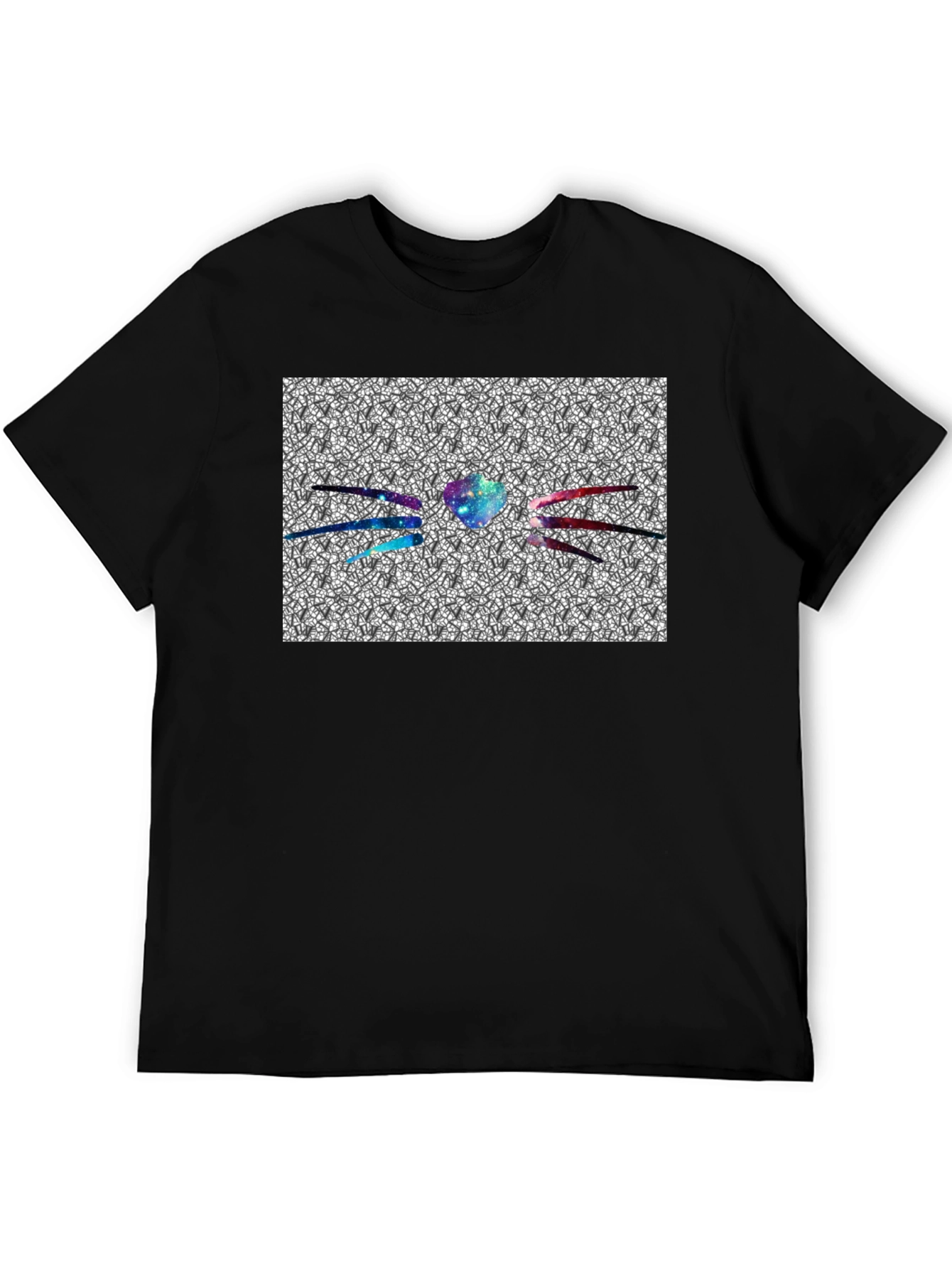 Galaxy Heart Cat Graphic Tee - Black Cotton Blend