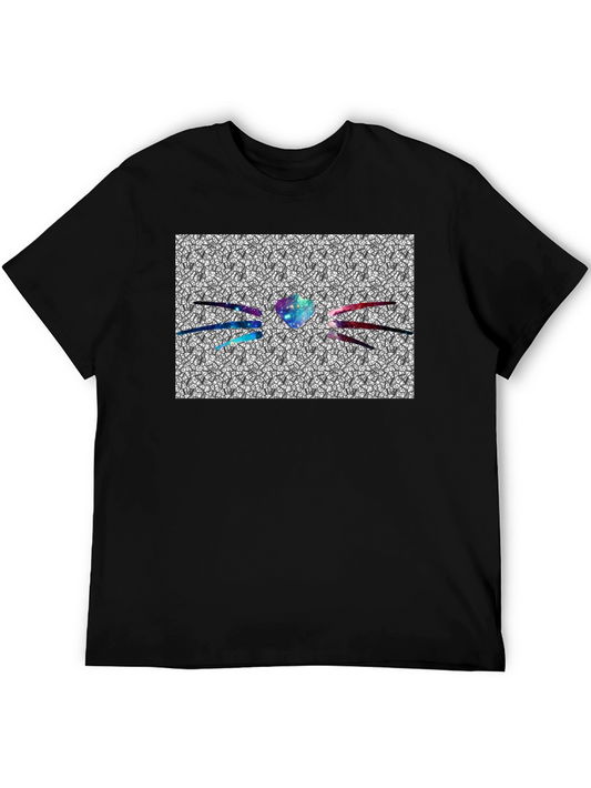 Galaxy Heart Cat Graphic Tee - Black Cotton Blend