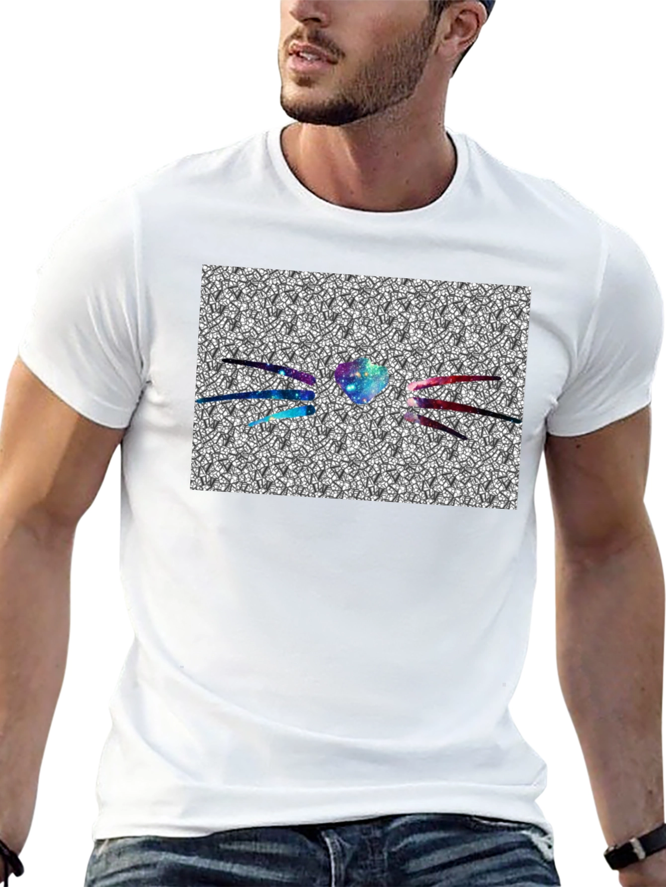 Galaxy Heart Cat Graphic Tee - Black Cotton Blend