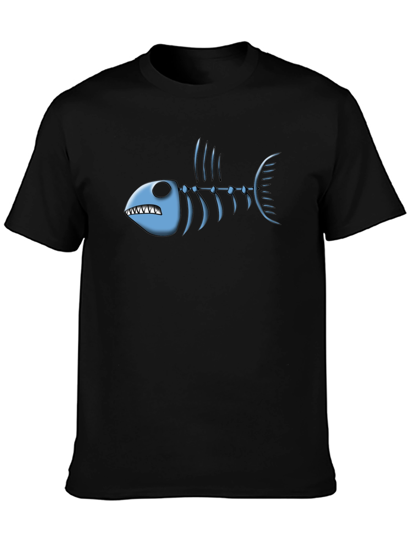Fish Bone Graphic Tee - Black Cotton T-Shirt