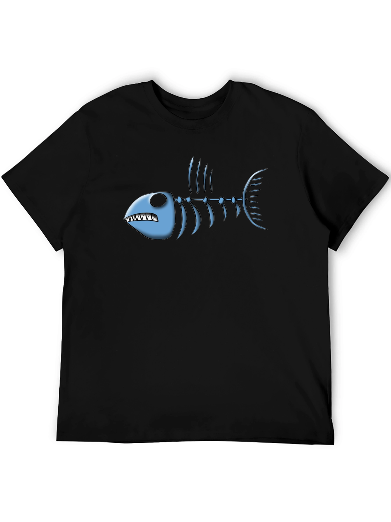 Fish Bone Graphic Tee - Black Cotton T-Shirt