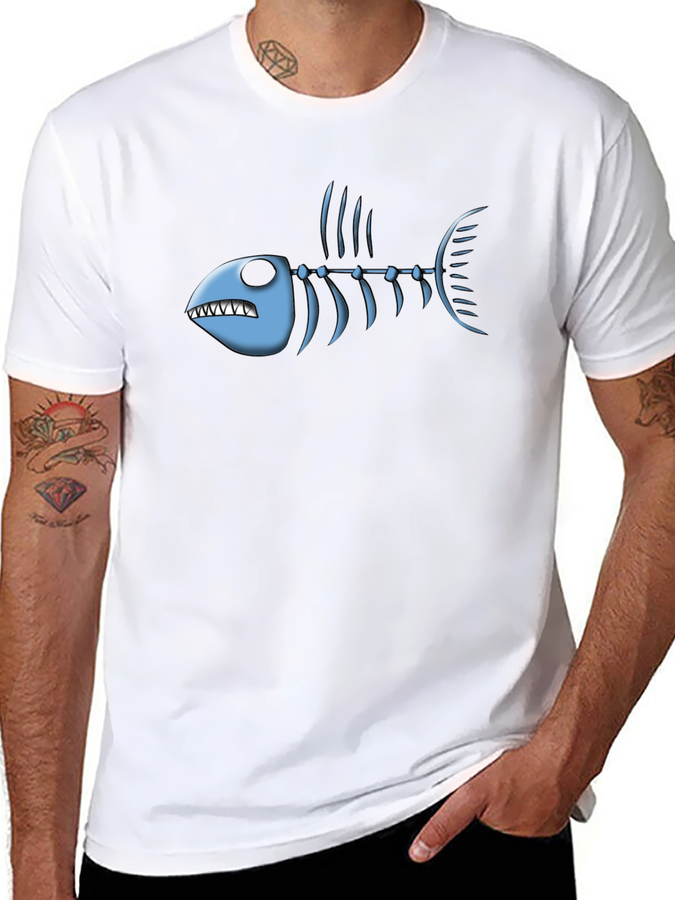 Fish Bone Graphic Tee - Black Cotton T-Shirt