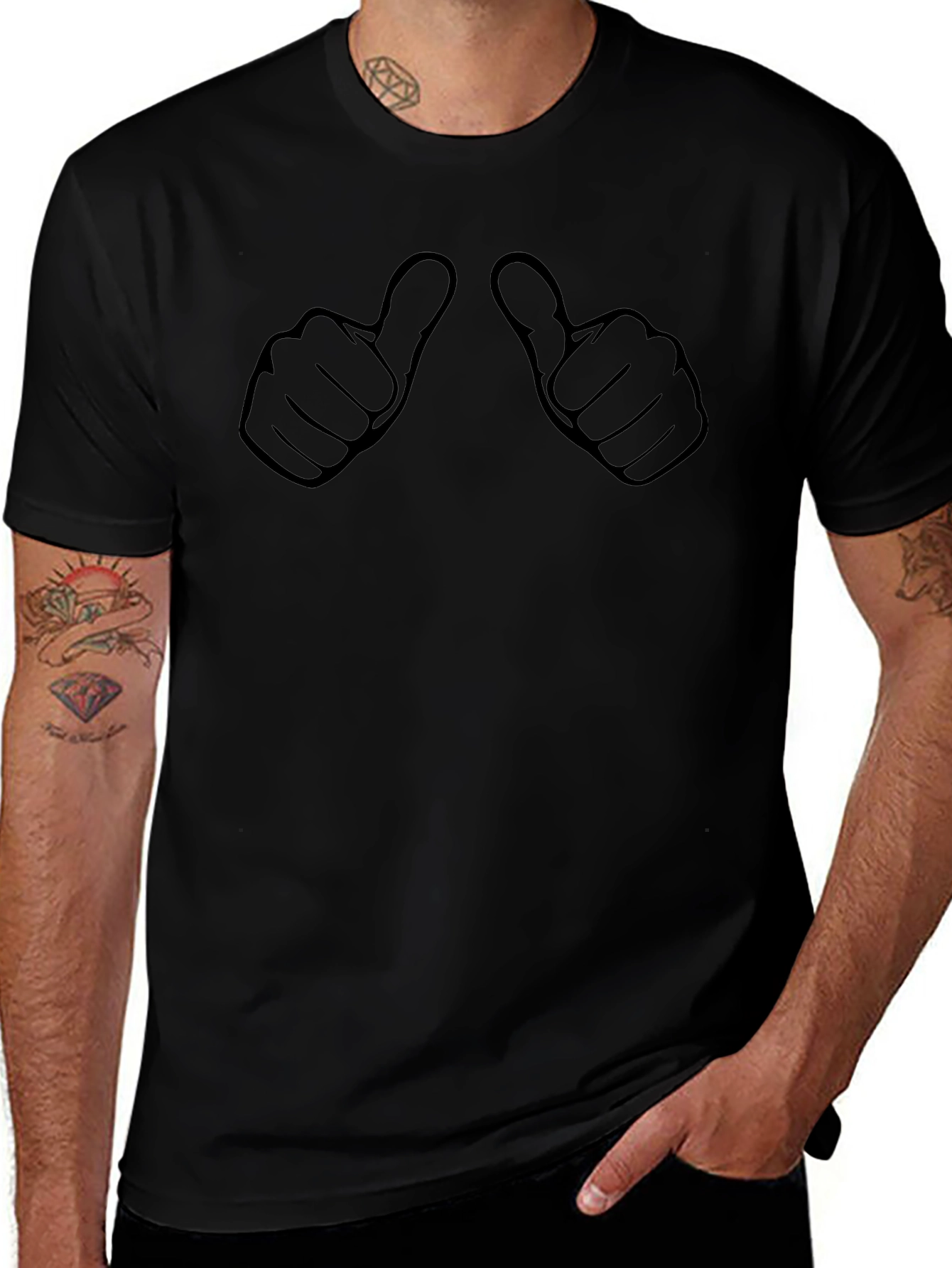 Thumbs Up Graphic Tee - Black Casual Shirt