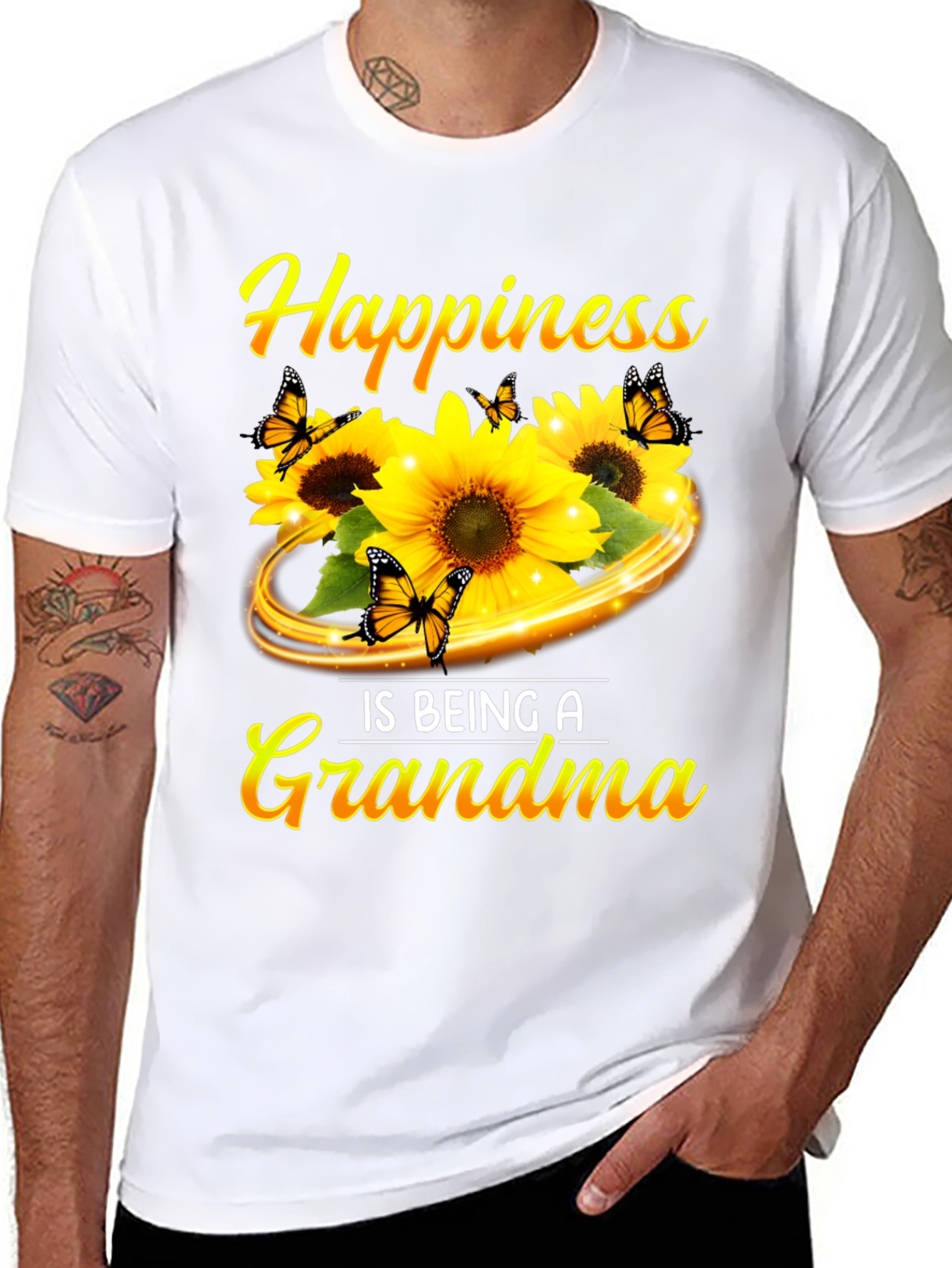 Happiness is Being a Grandma Sunflower Butterfly T-Shirt