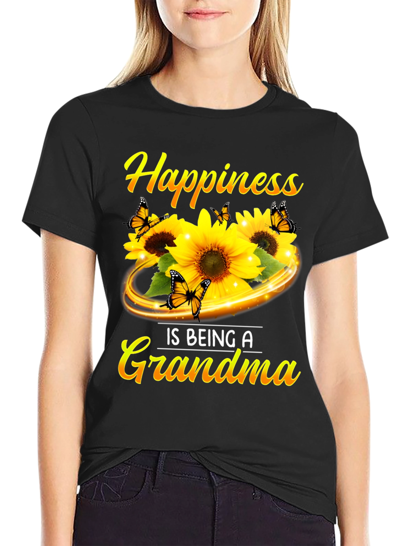Happiness is Being a Grandma Sunflower Butterfly T-Shirt