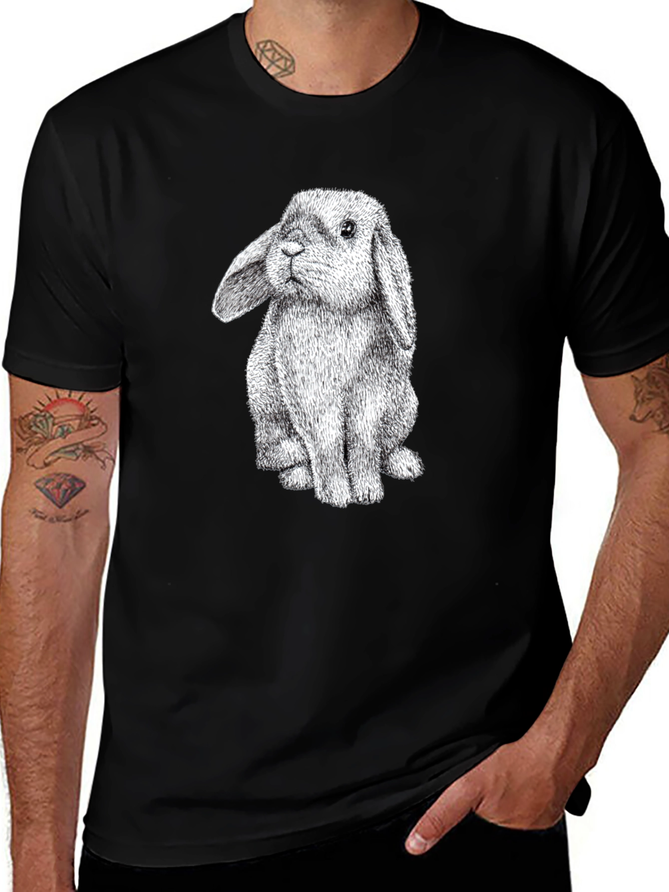 Cute Bunny Graphic Tee - Black Cotton Comfort
