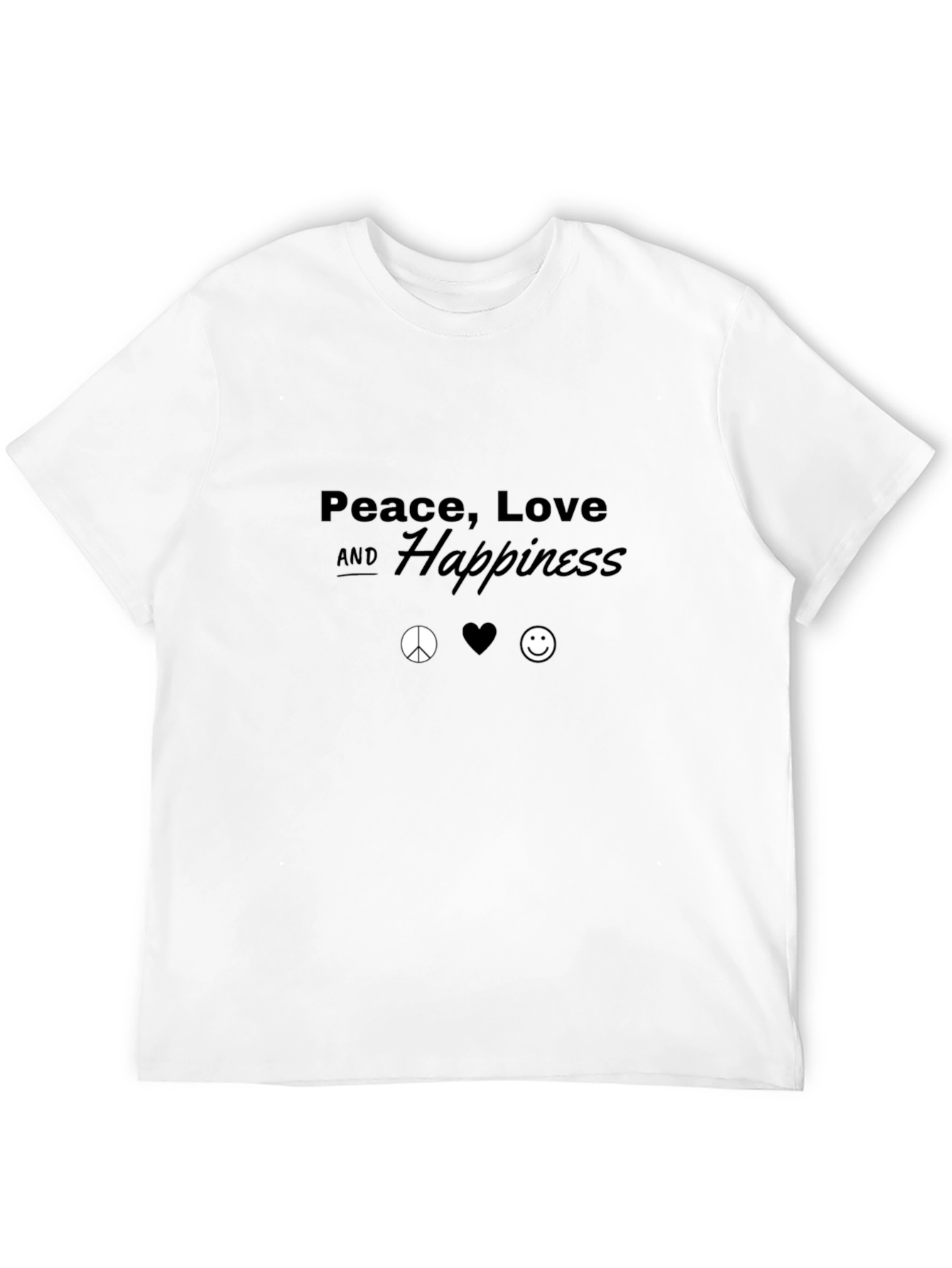 Peace Love Happiness Black Graphic T-Shirt