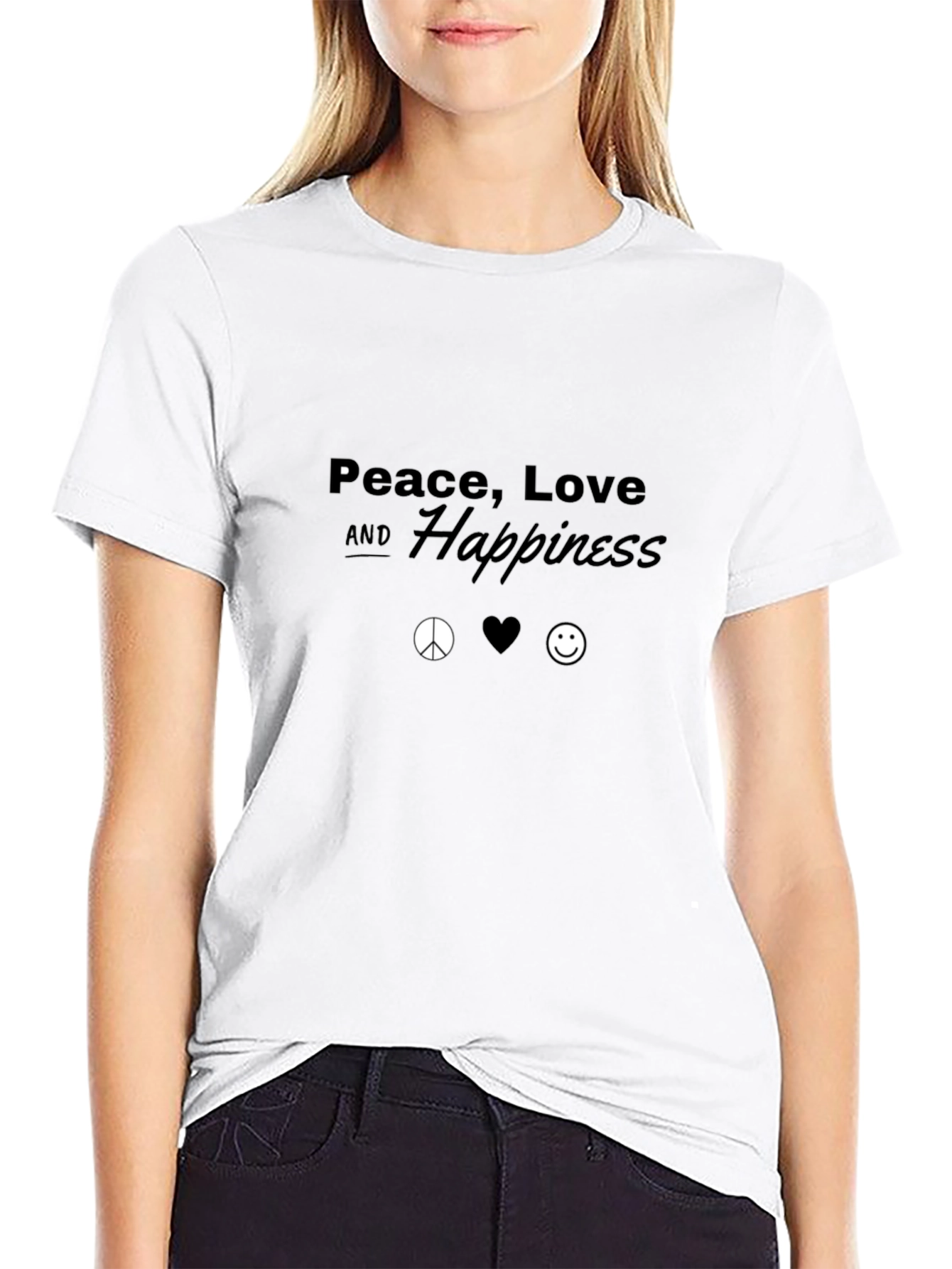Peace Love Happiness Black Graphic T-Shirt