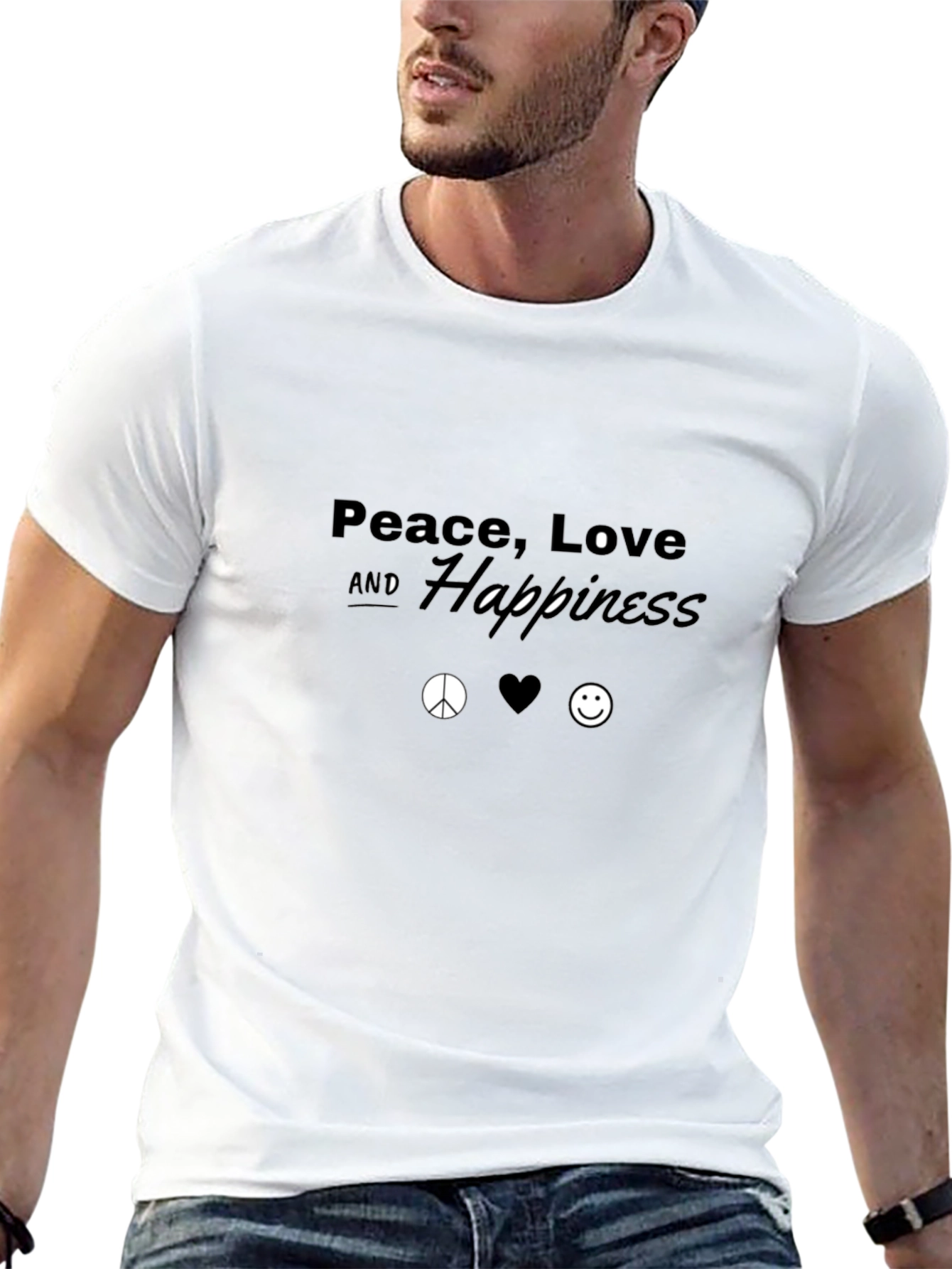 Peace Love Happiness Black Graphic T-Shirt