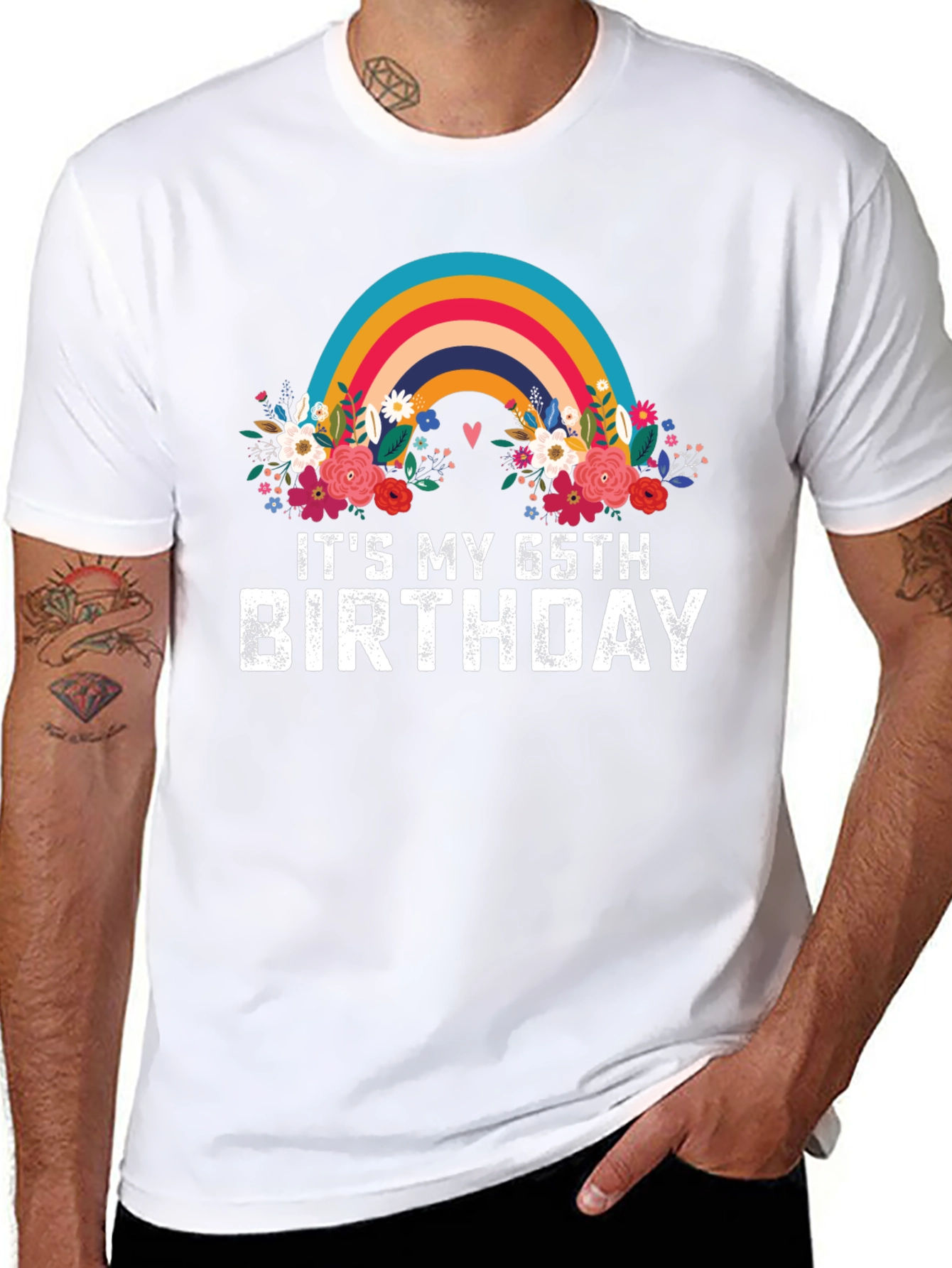 Its My 65th Birthday Rainbow Floral Tee