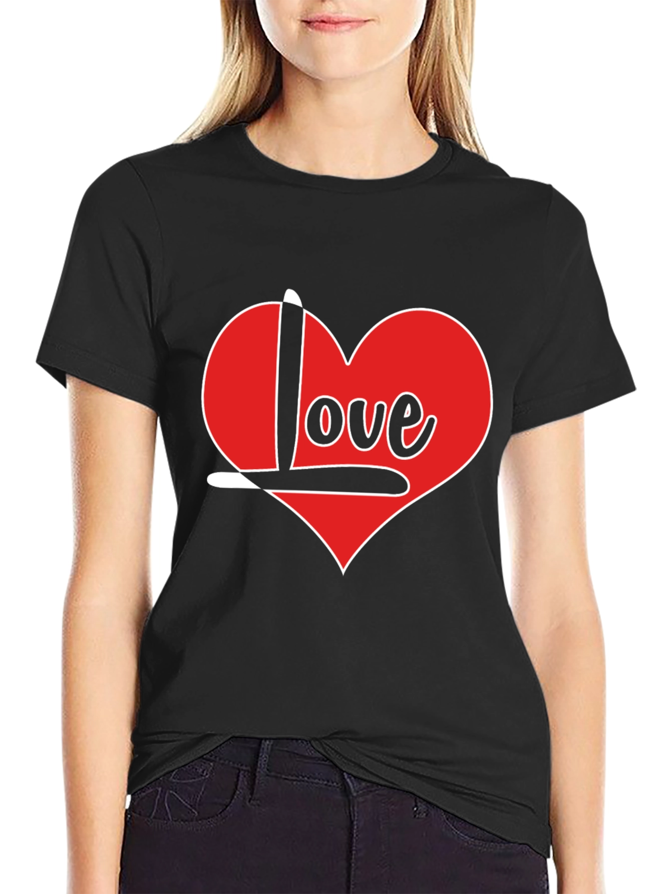 Love Heart T-Shirt - Black Crew Neck Tee