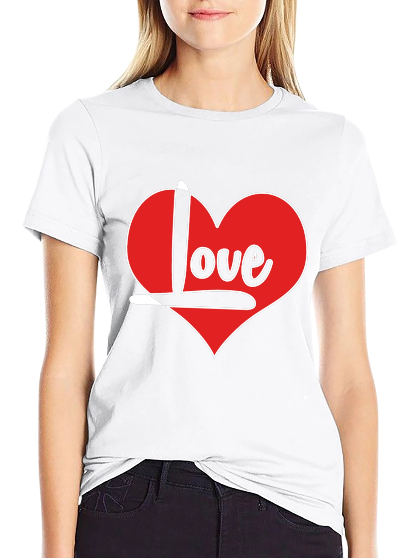 Love Heart T-Shirt - Black Crew Neck Tee