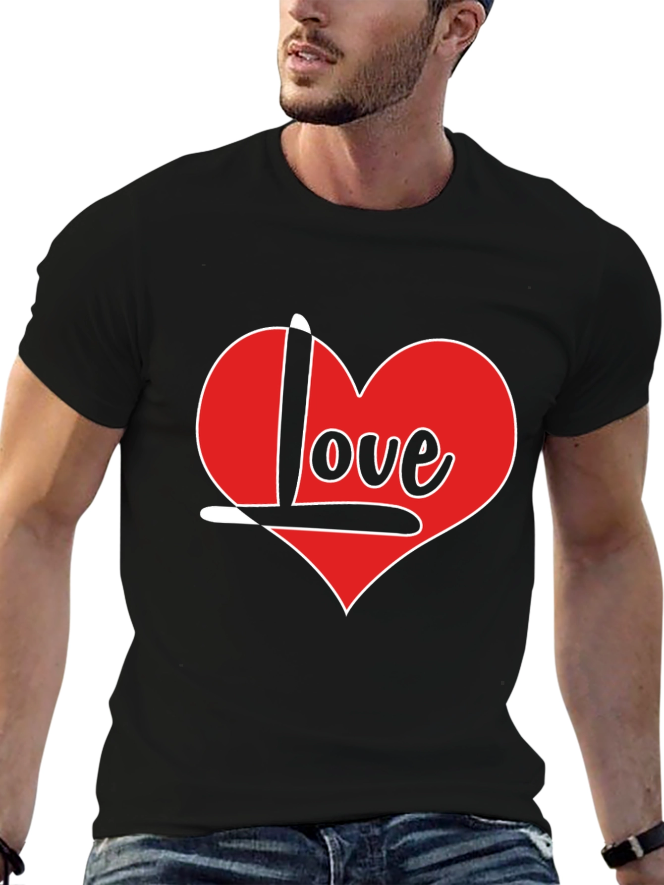 Love Heart T-Shirt - Black Crew Neck Tee