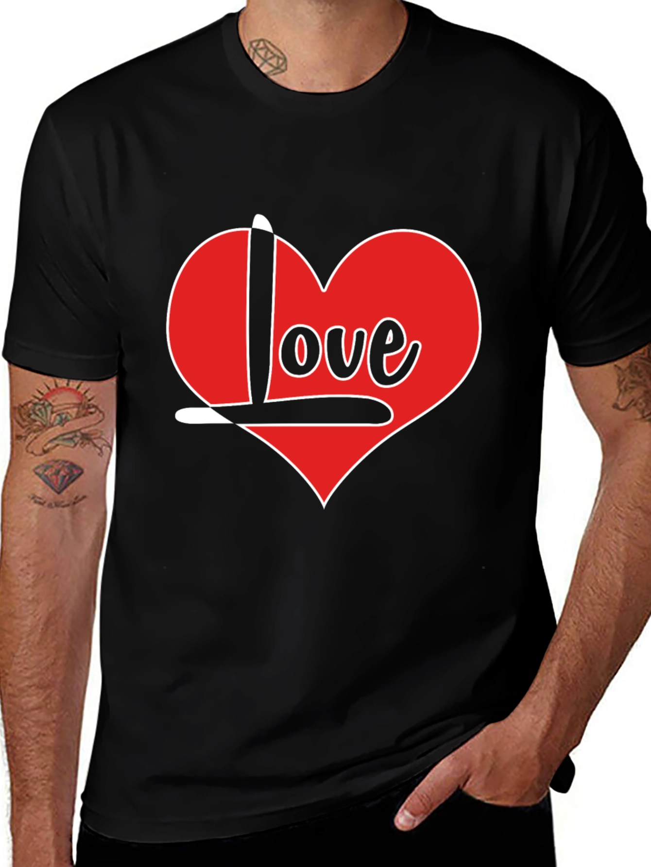 Love Heart T-Shirt - Black Crew Neck Tee