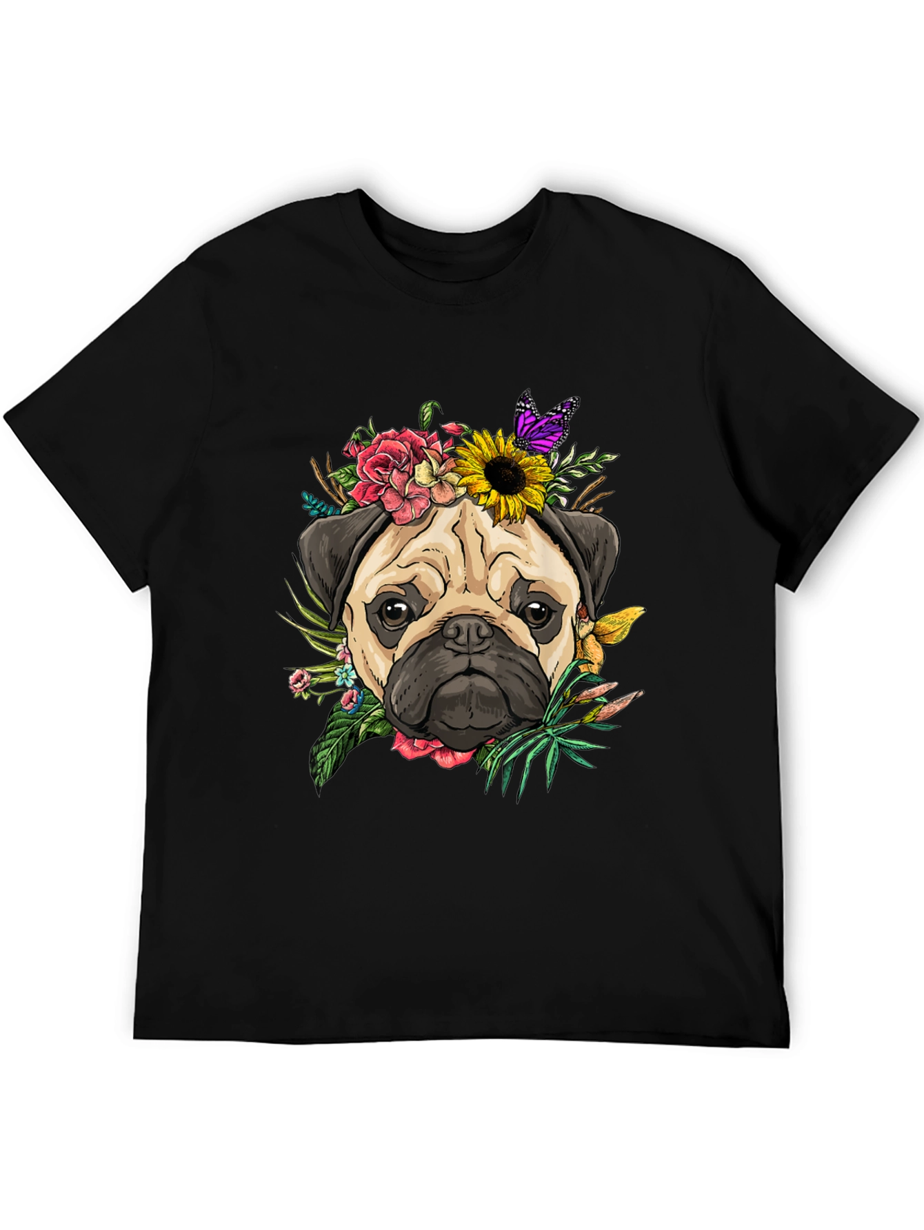 Floral Pug T-Shirt - Cute Dog Tee