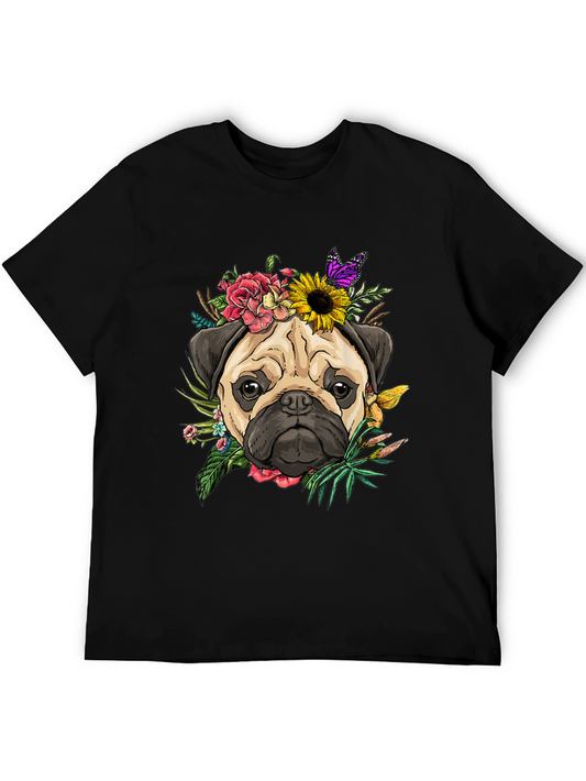 Floral Pug T-Shirt - Cute Dog Tee