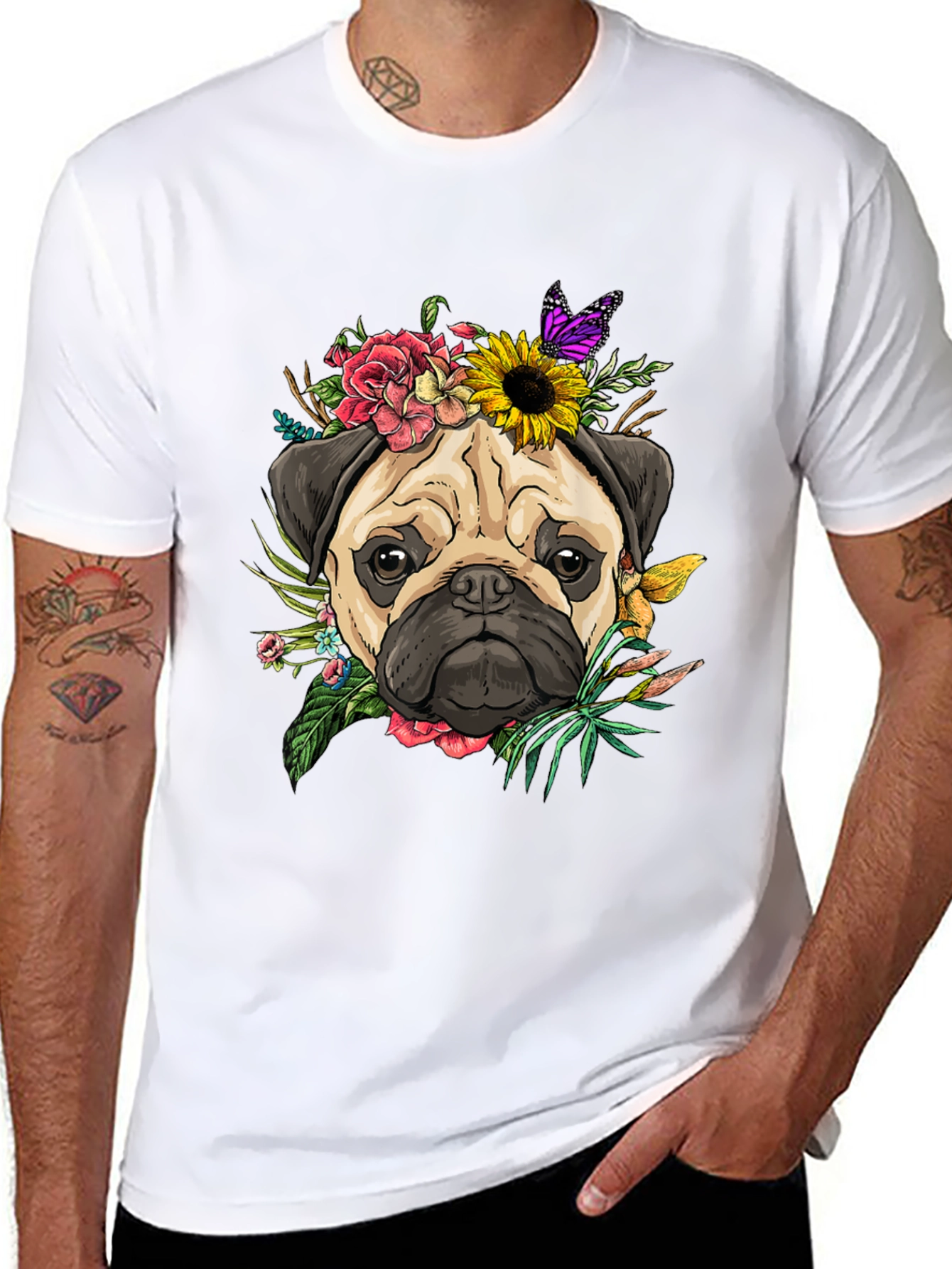 Floral Pug T-Shirt - Cute Dog Tee