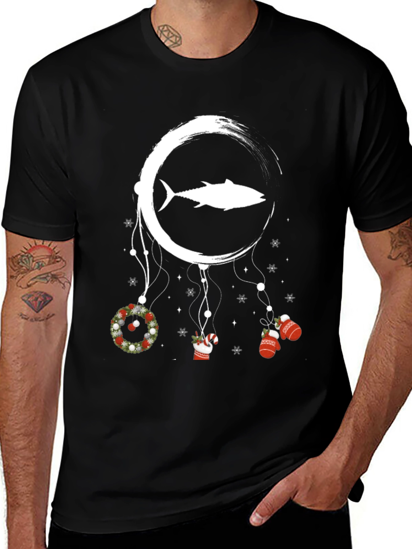 Tuna Christmas Dreamcatcher Black T-Shirt