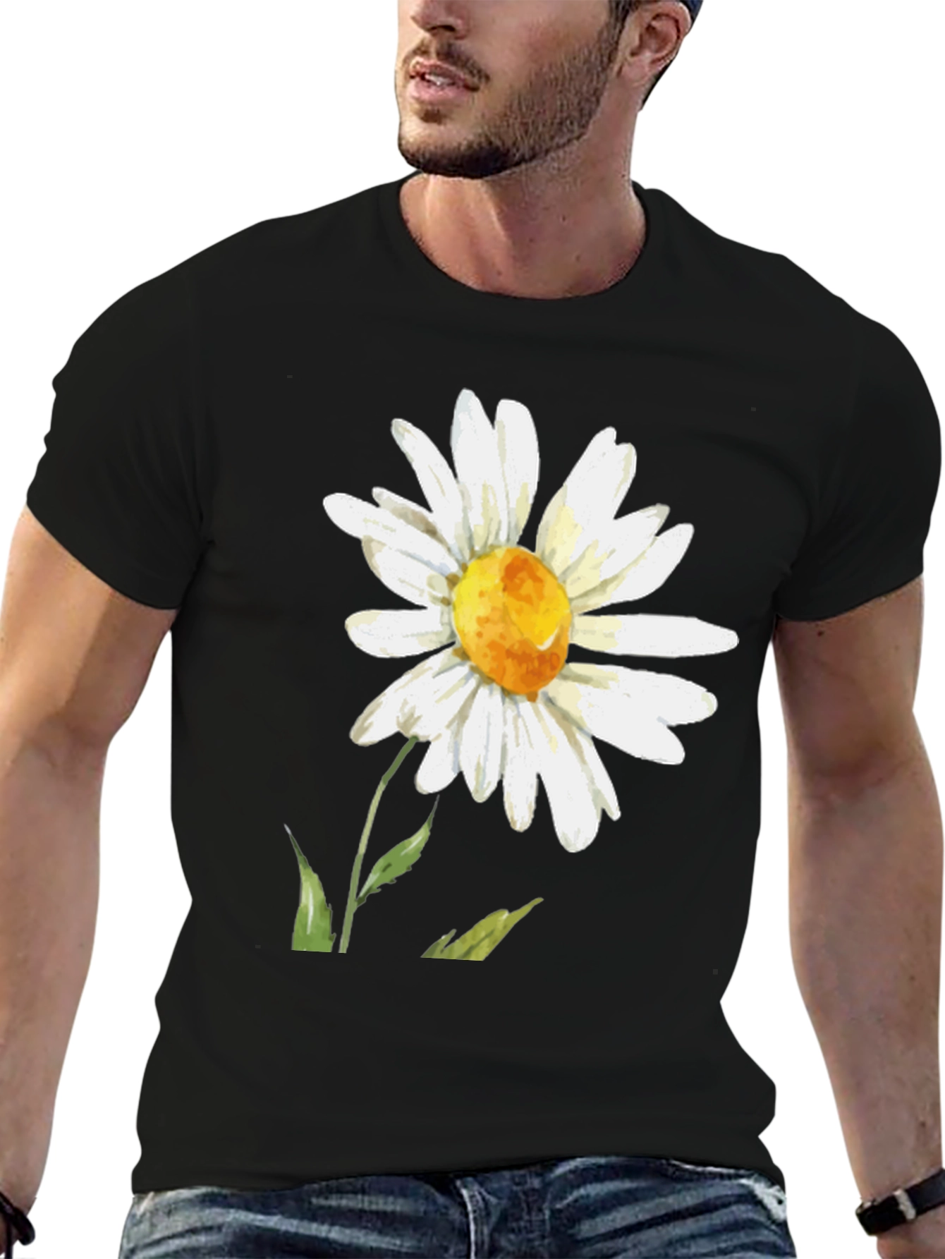 Daisy Flower Graphic T-Shirt - Black