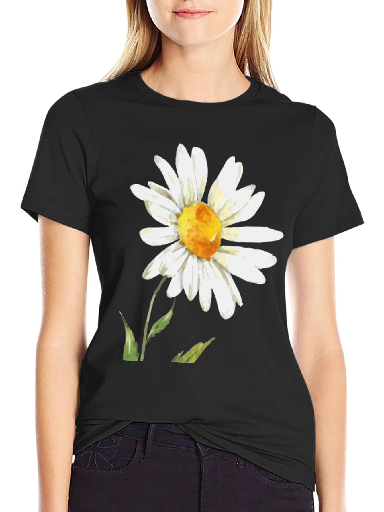 Daisy Flower Graphic T-Shirt - Black