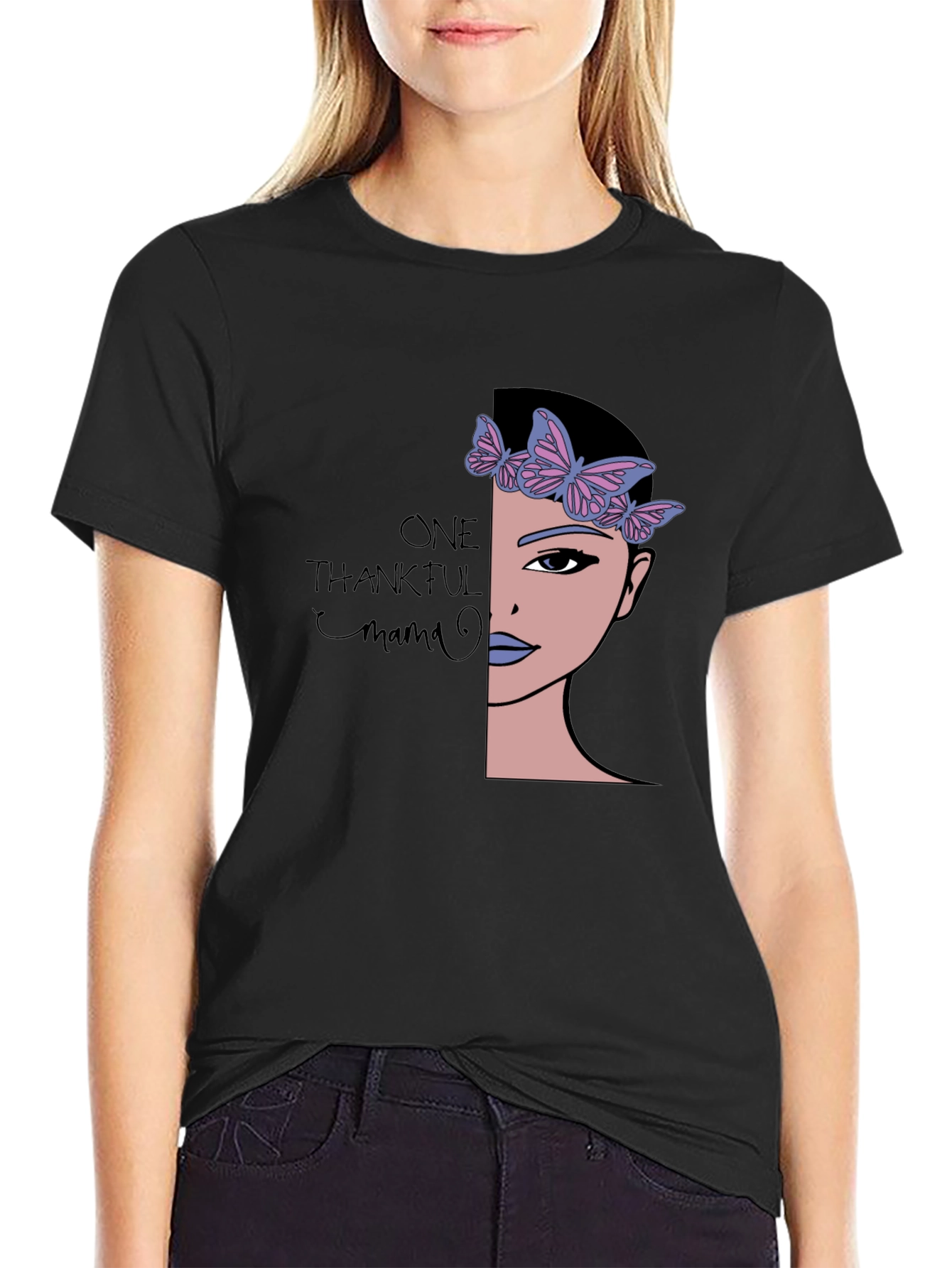 Thankful Mama Graphic Tee - Soft Black T-Shirt