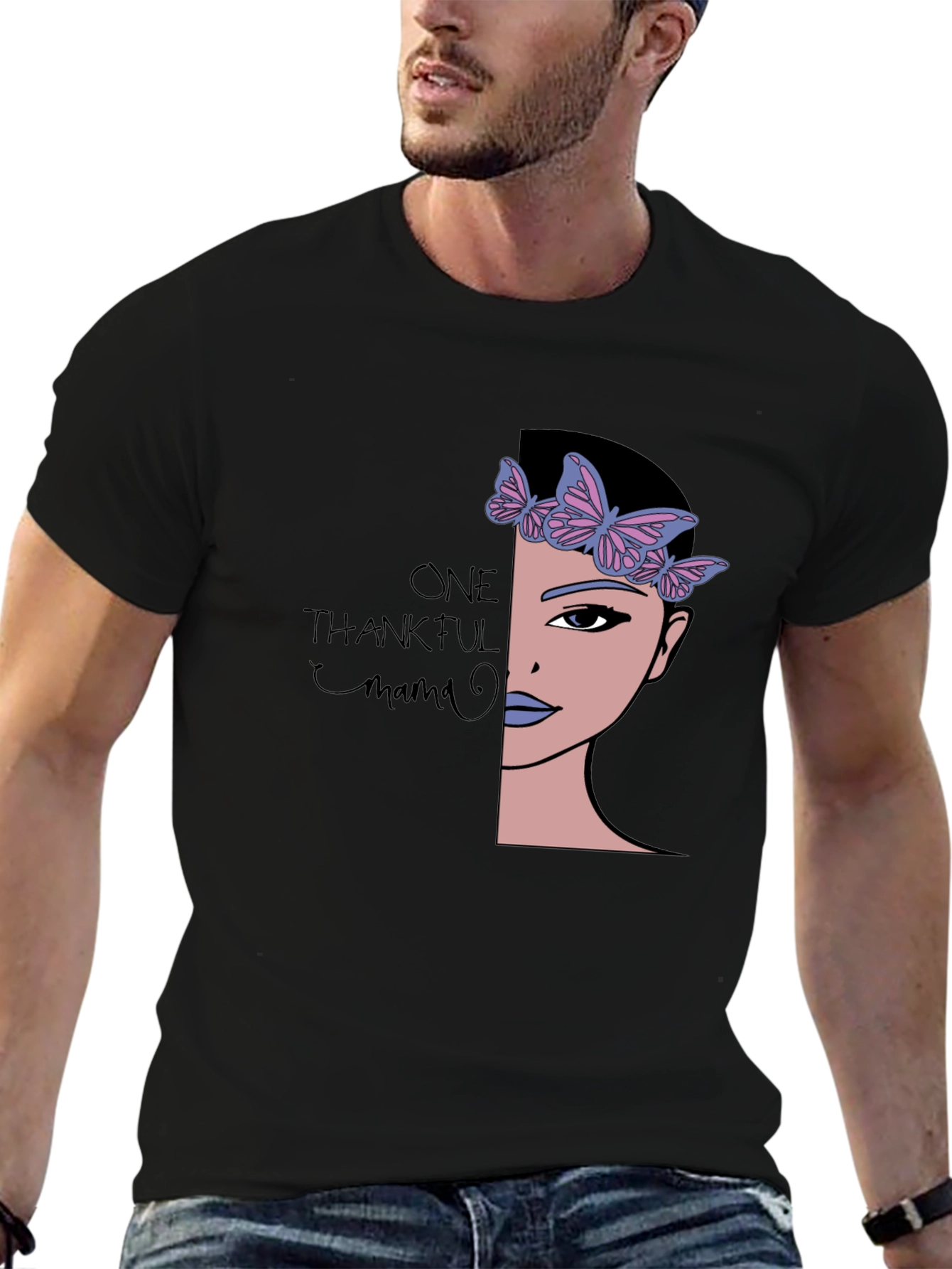 Thankful Mama Graphic Tee - Soft Black T-Shirt