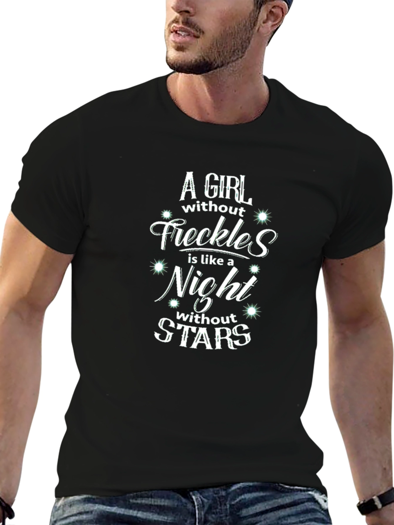 Freckles Night Stars Graphic Tee - Trendy Black T-Shirt