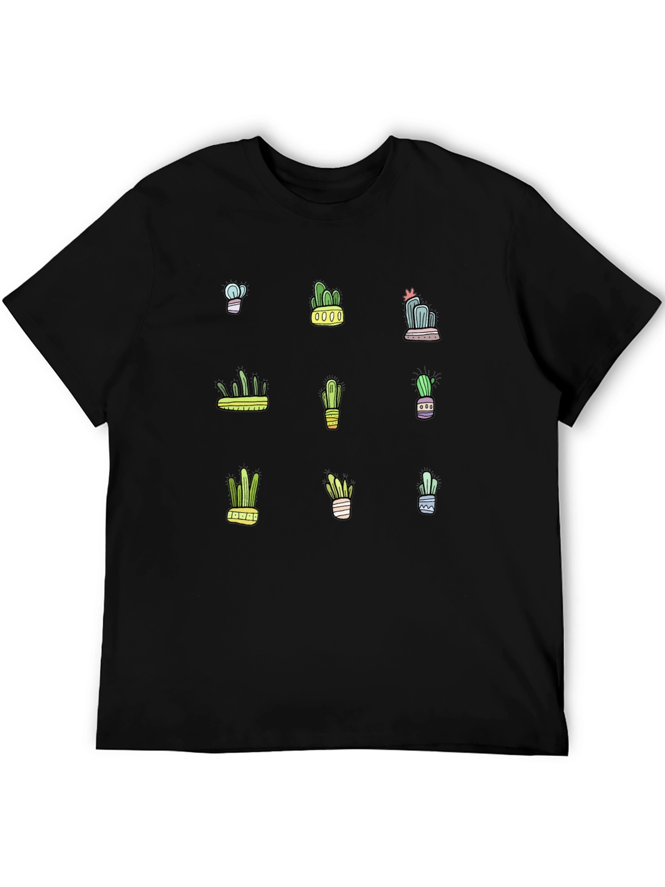Cactus Print Black T-Shirt - Trendy Botanical Design