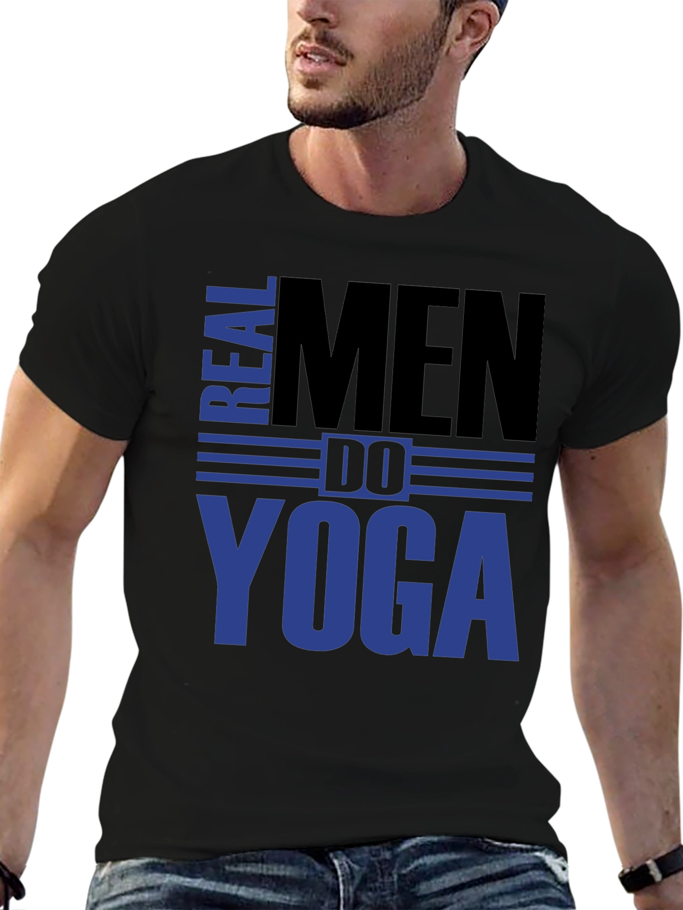 Real Men Do Yoga Graphic T-Shirt - Black