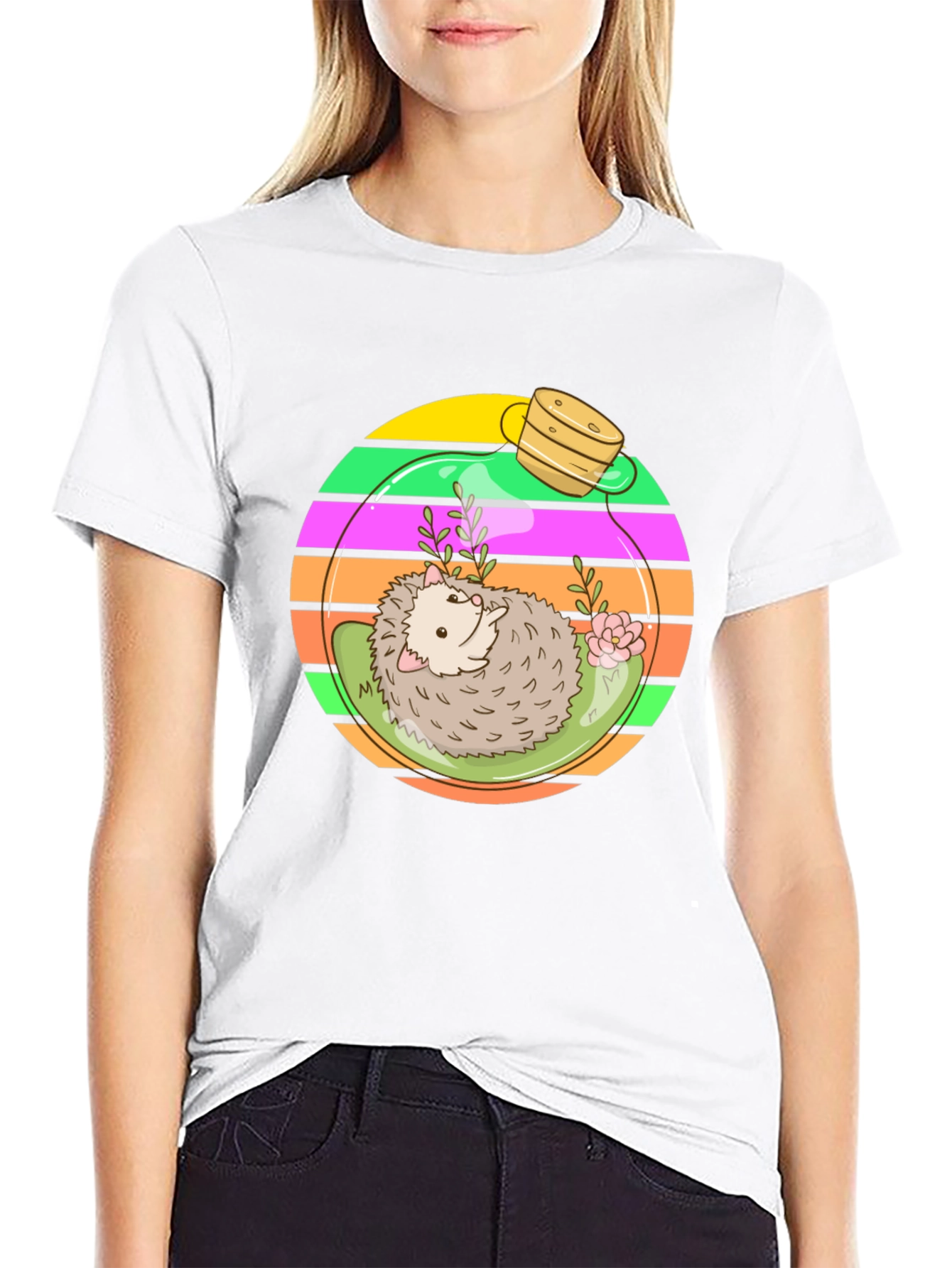 Hedgehog Terrarium Graphic Tee - Novelty T-Shirt