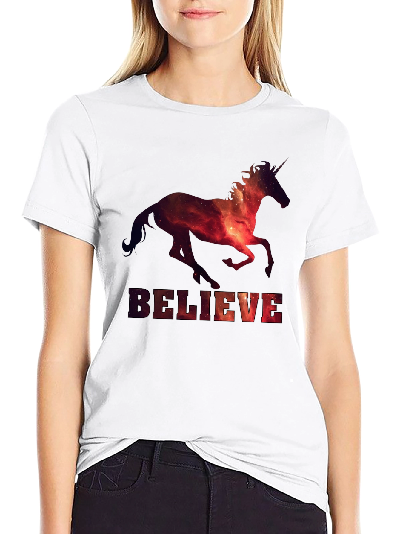 Believe Unicorn Galaxy Graphic T-Shirt