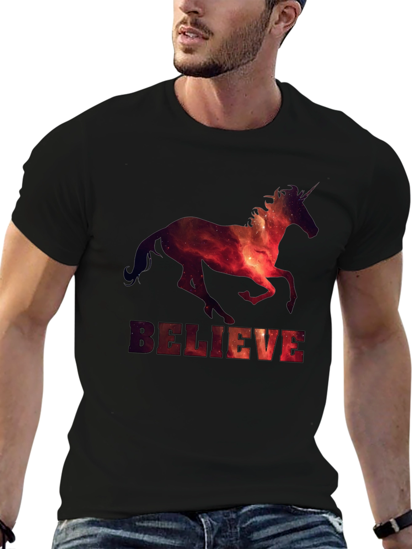 Believe Unicorn Galaxy Graphic T-Shirt