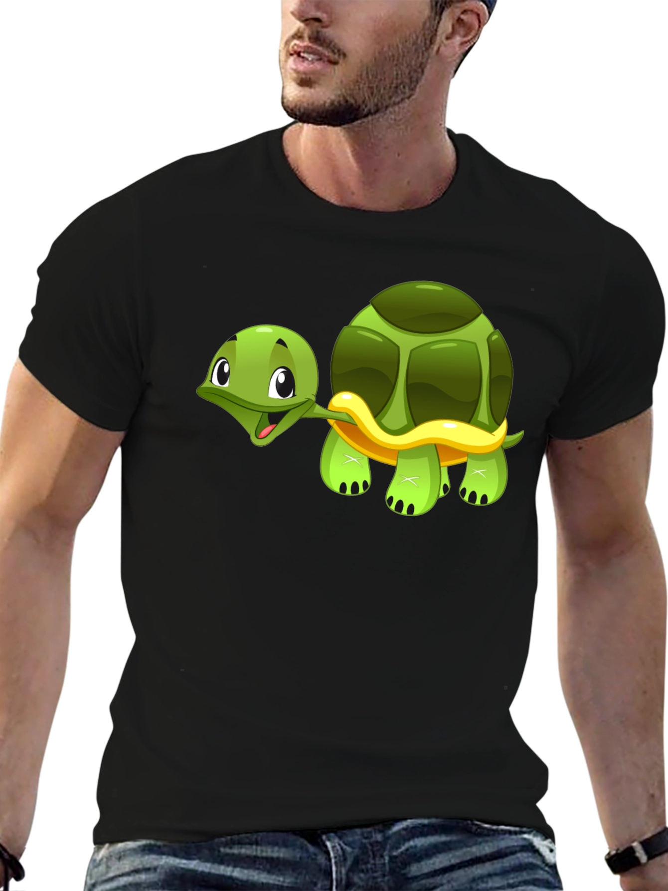 Cute Cartoon Turtle Graphic Black T-Shirt
