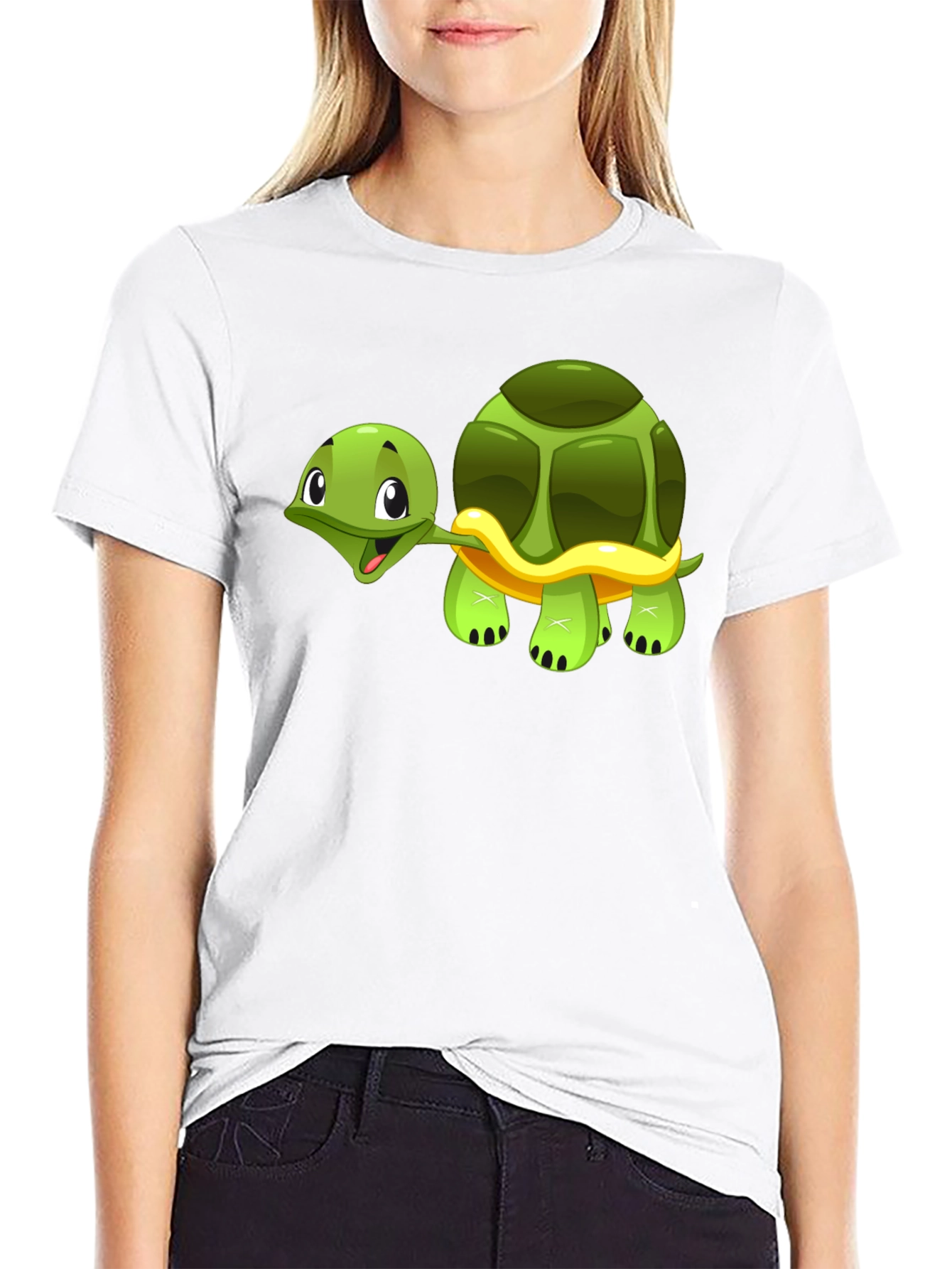 Cute Cartoon Turtle Graphic Black T-Shirt