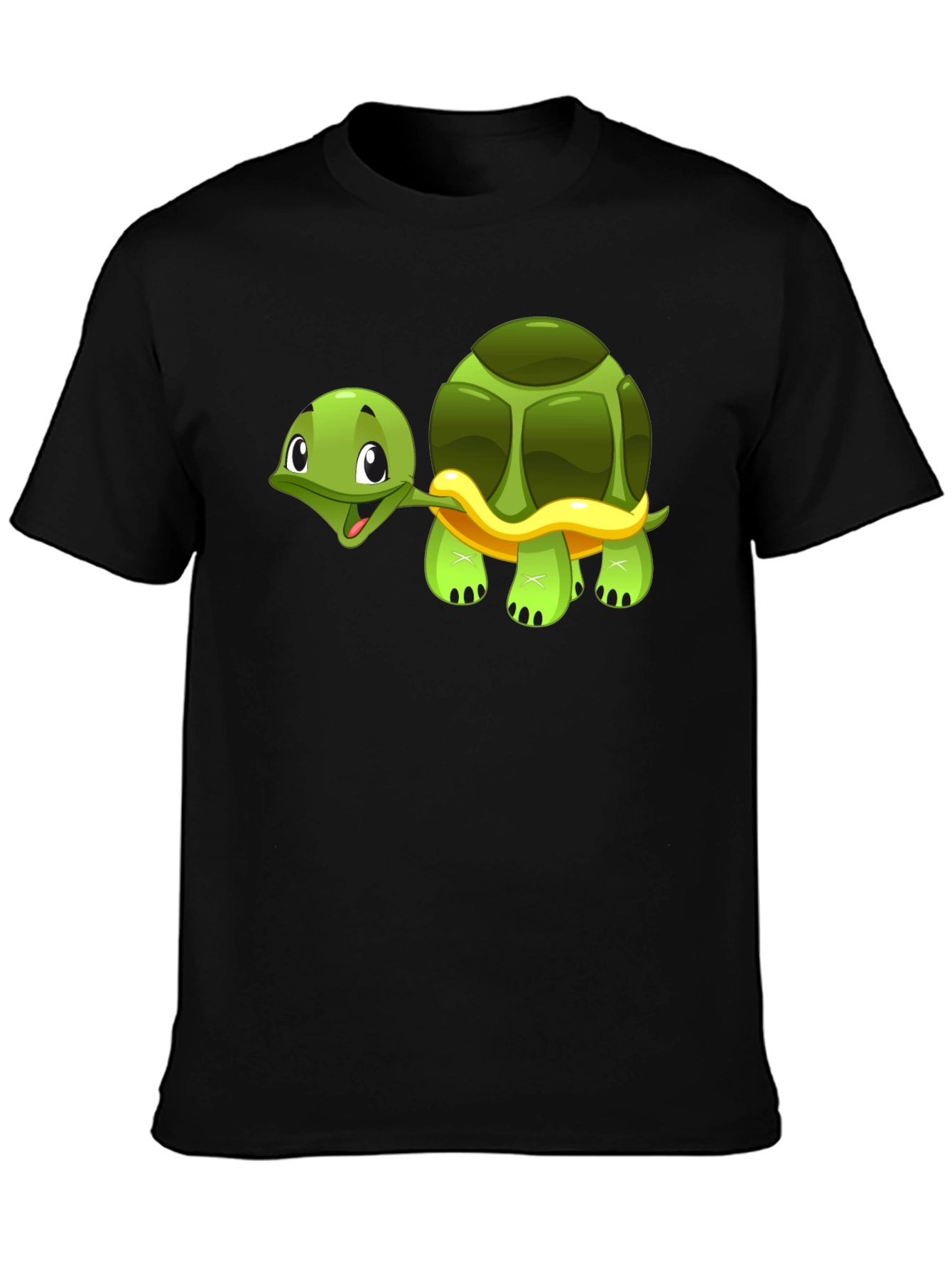 Cute Cartoon Turtle Graphic Black T-Shirt