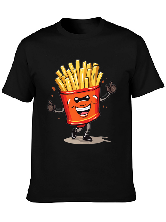 Cartoon French Fries Graphic Black T-Shirt