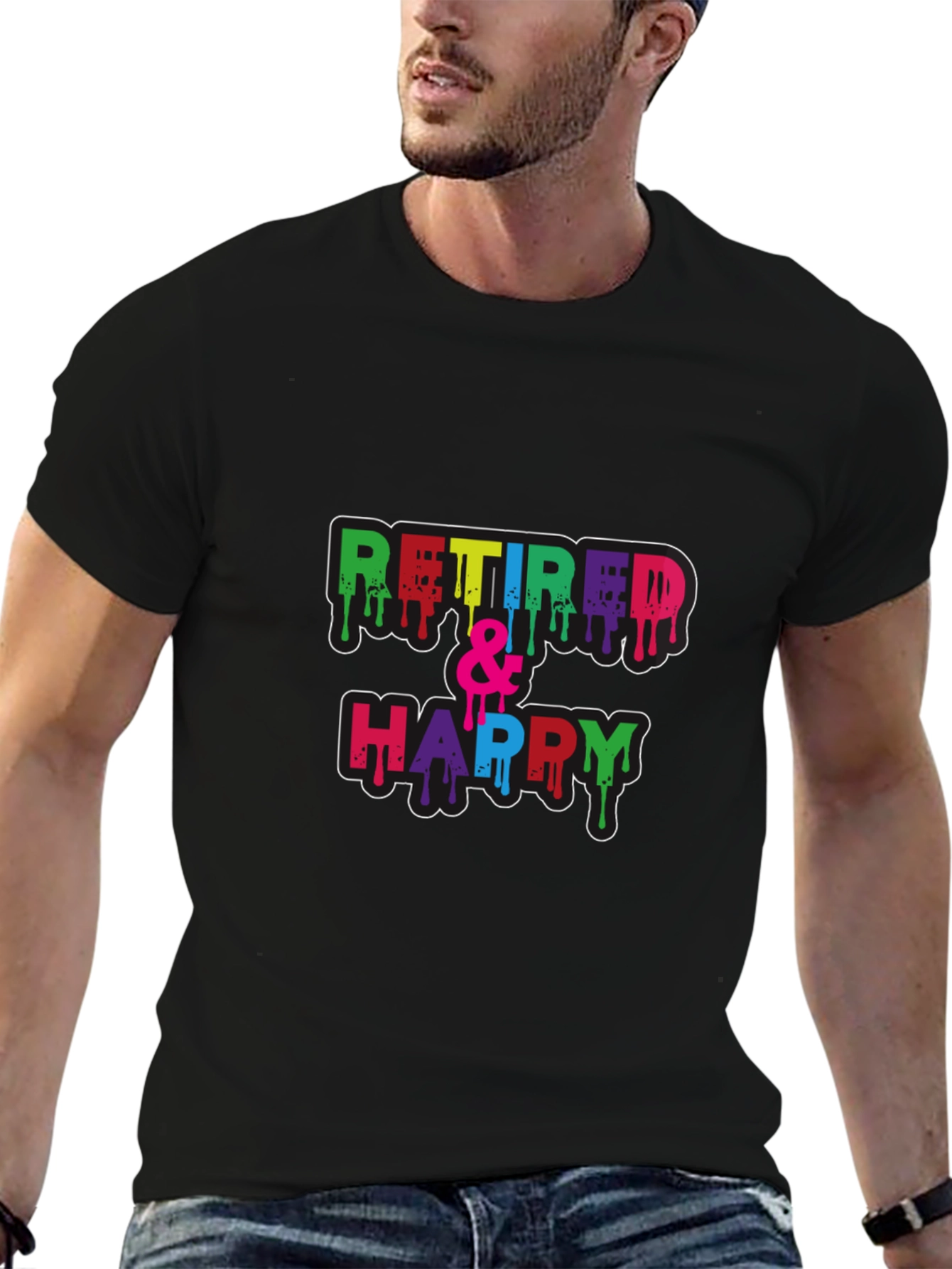 Retired & Happy Graphic Tee - Black Cotton Blend