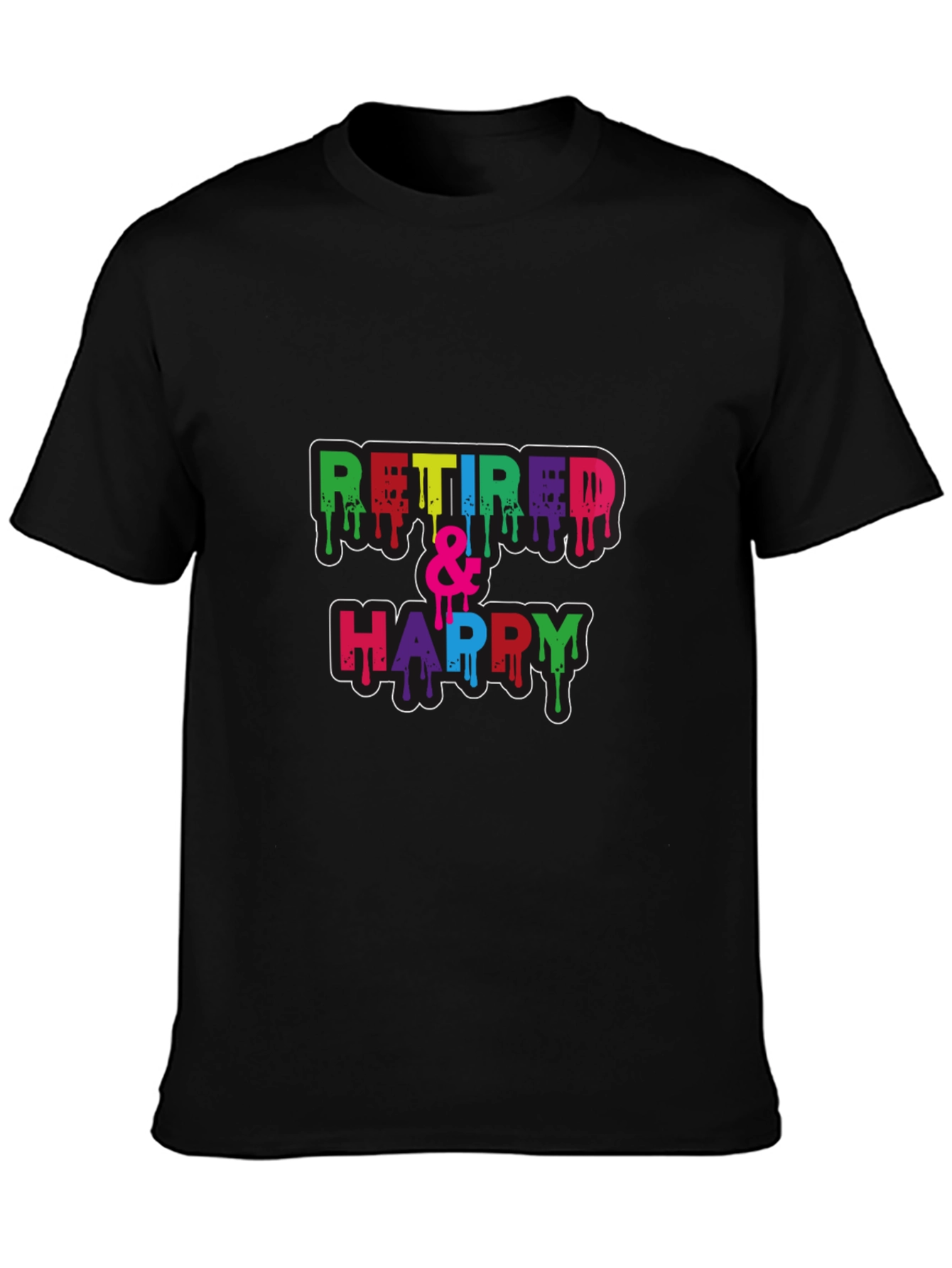 Retired & Happy Graphic Tee - Black Cotton Blend