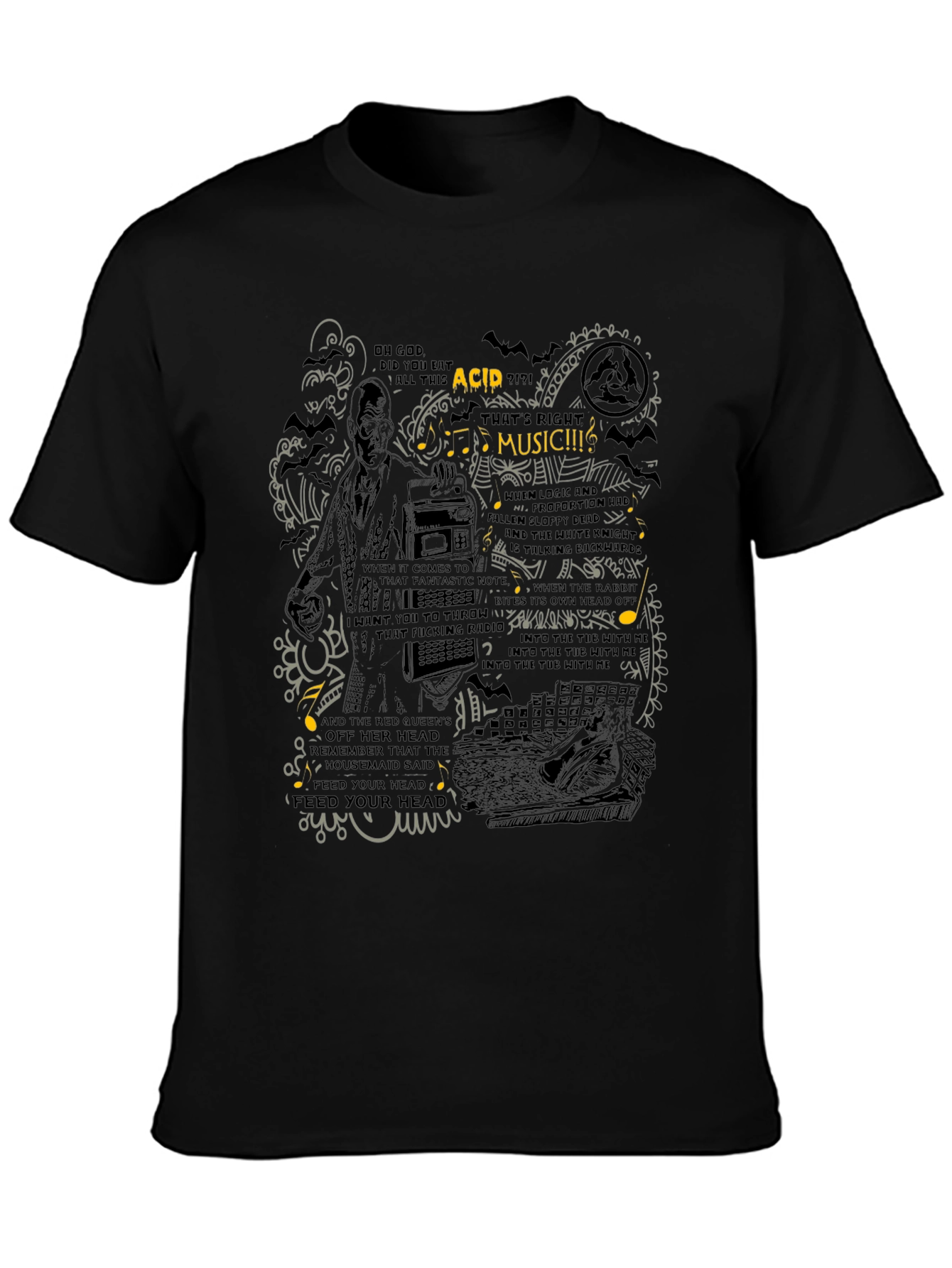 Acid Music Graphic Print Black T-Shirt