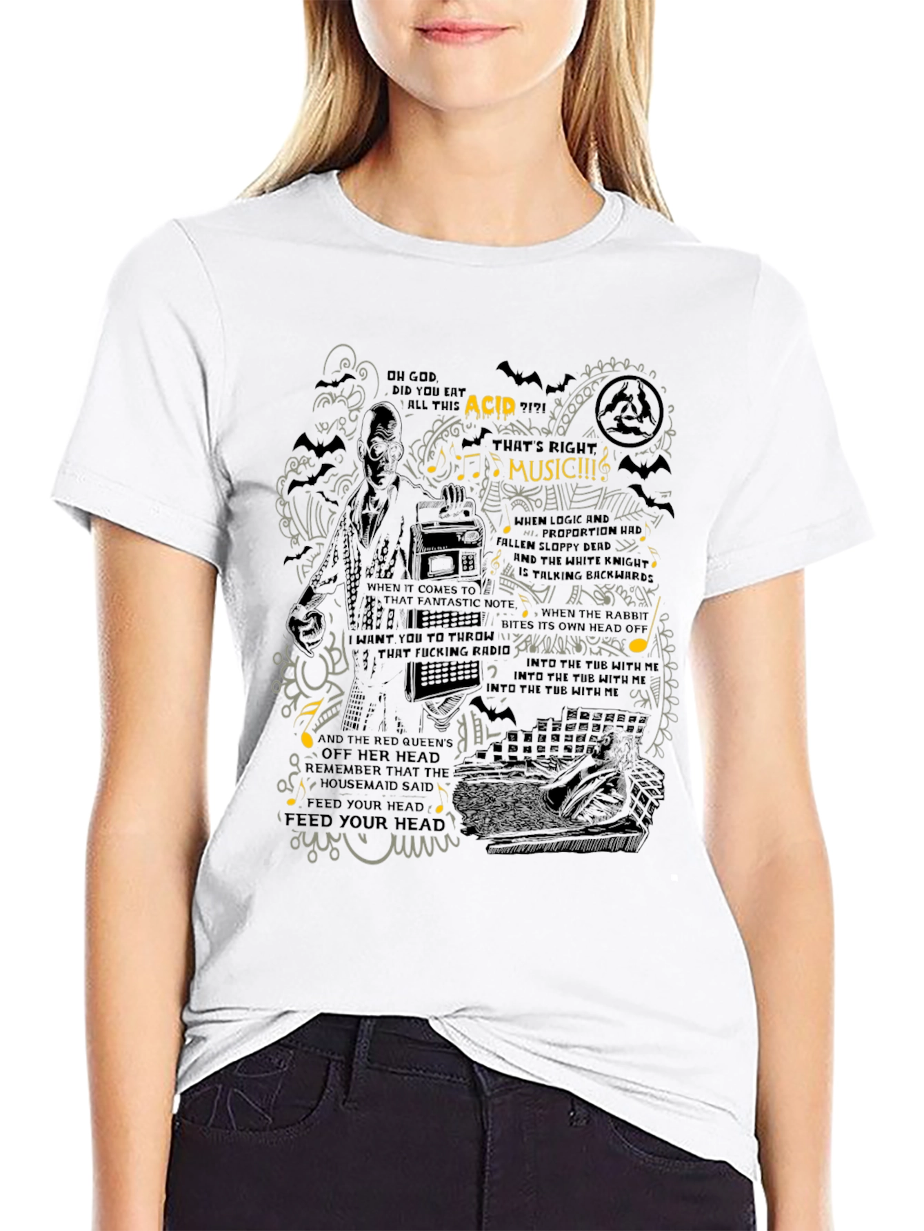 Acid Music Graphic Print Black T-Shirt